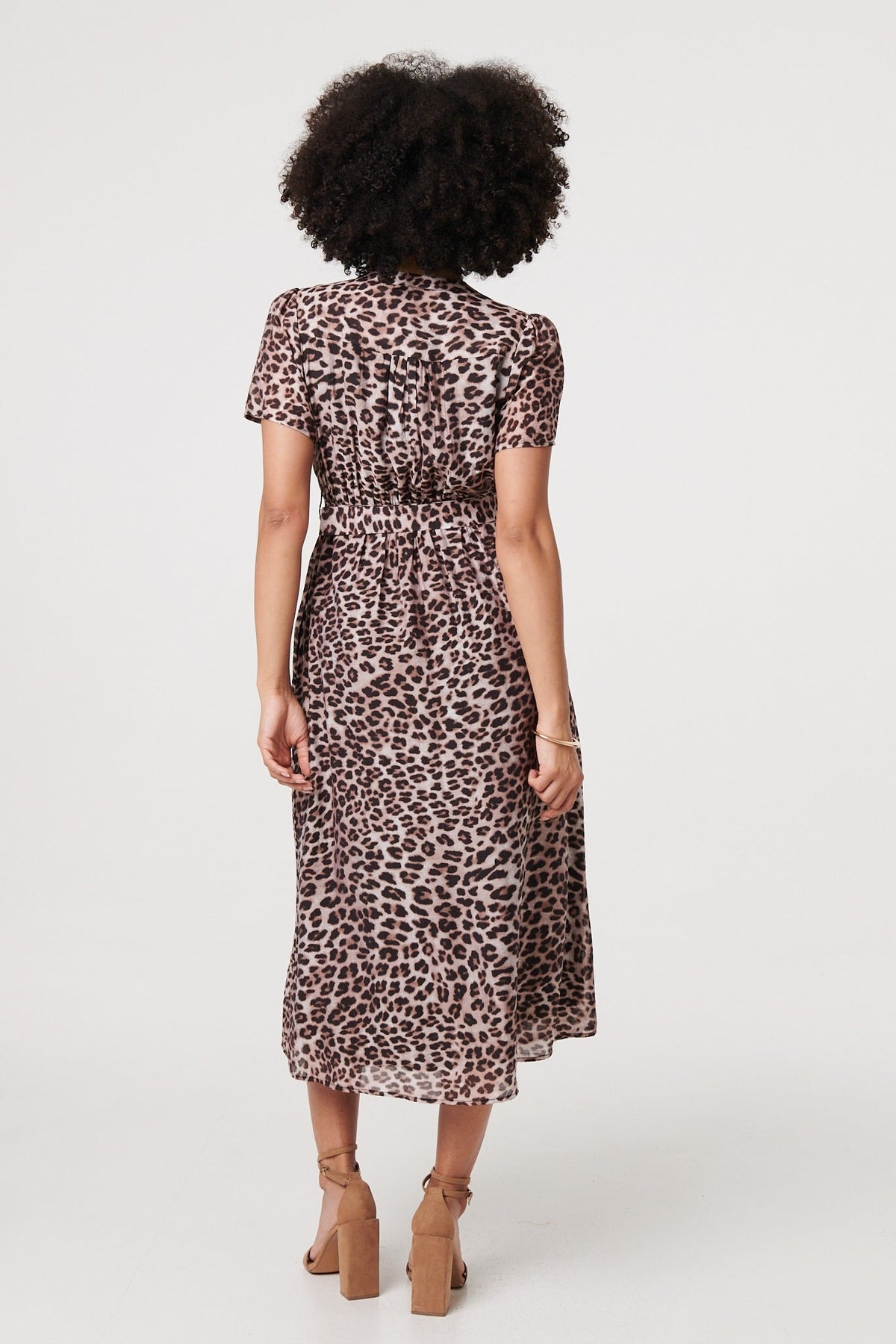 Animal Print Belted Midi Shirt Dress Detail View