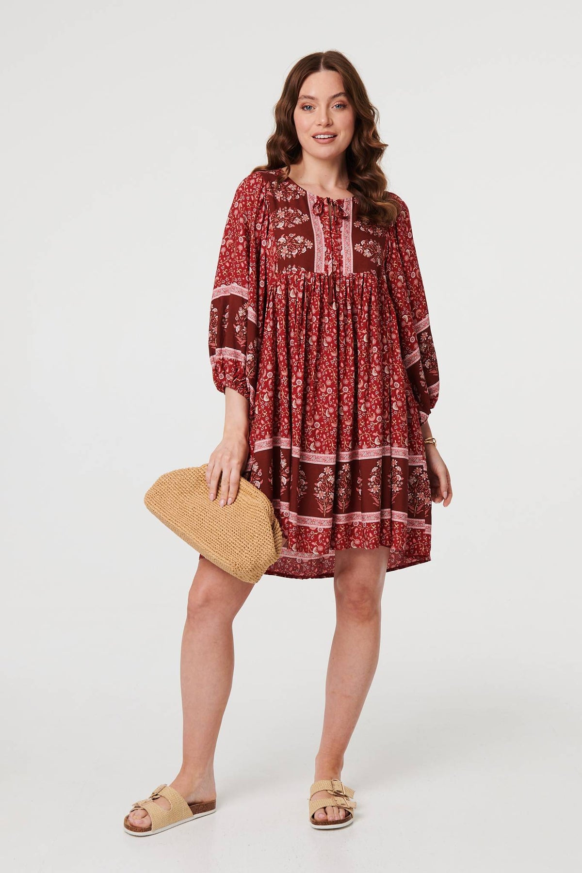 Ditsy Floral 3/4 Sleeve Short Dress Front View