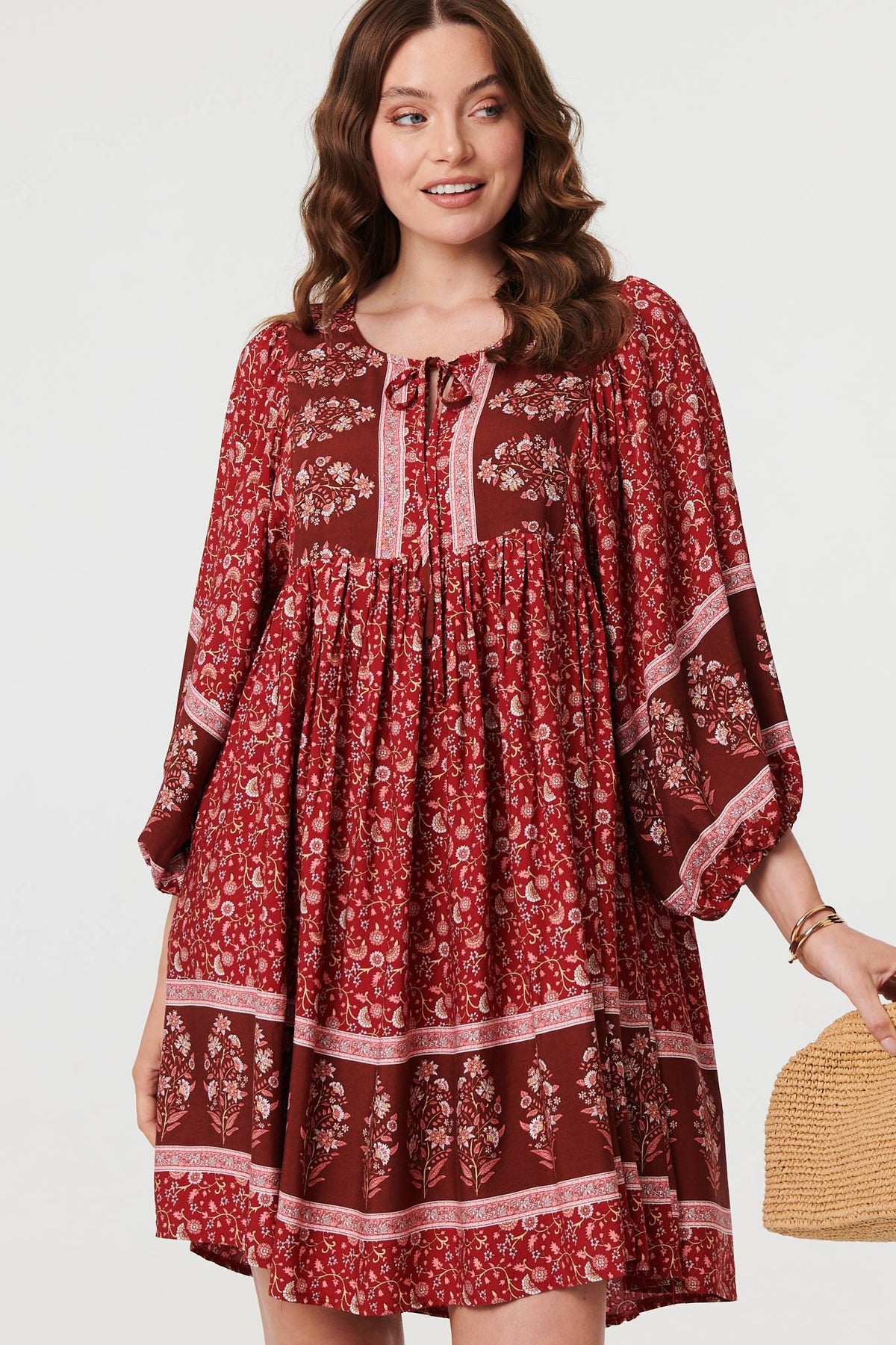 Ditsy Floral 3/4 Sleeve Short Dress Back View
