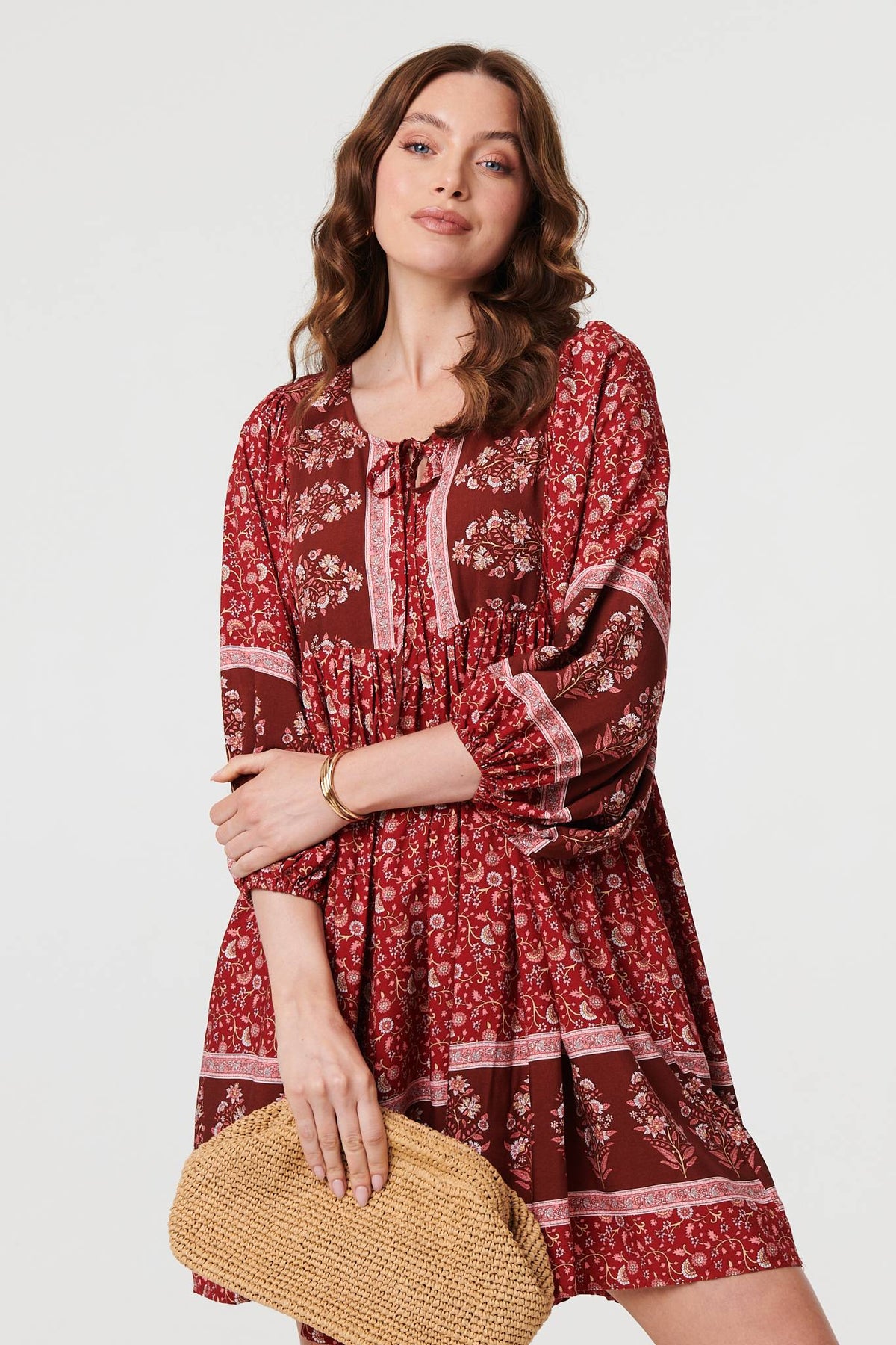 Ditsy Floral 3/4 Sleeve Short Dress Full Length View