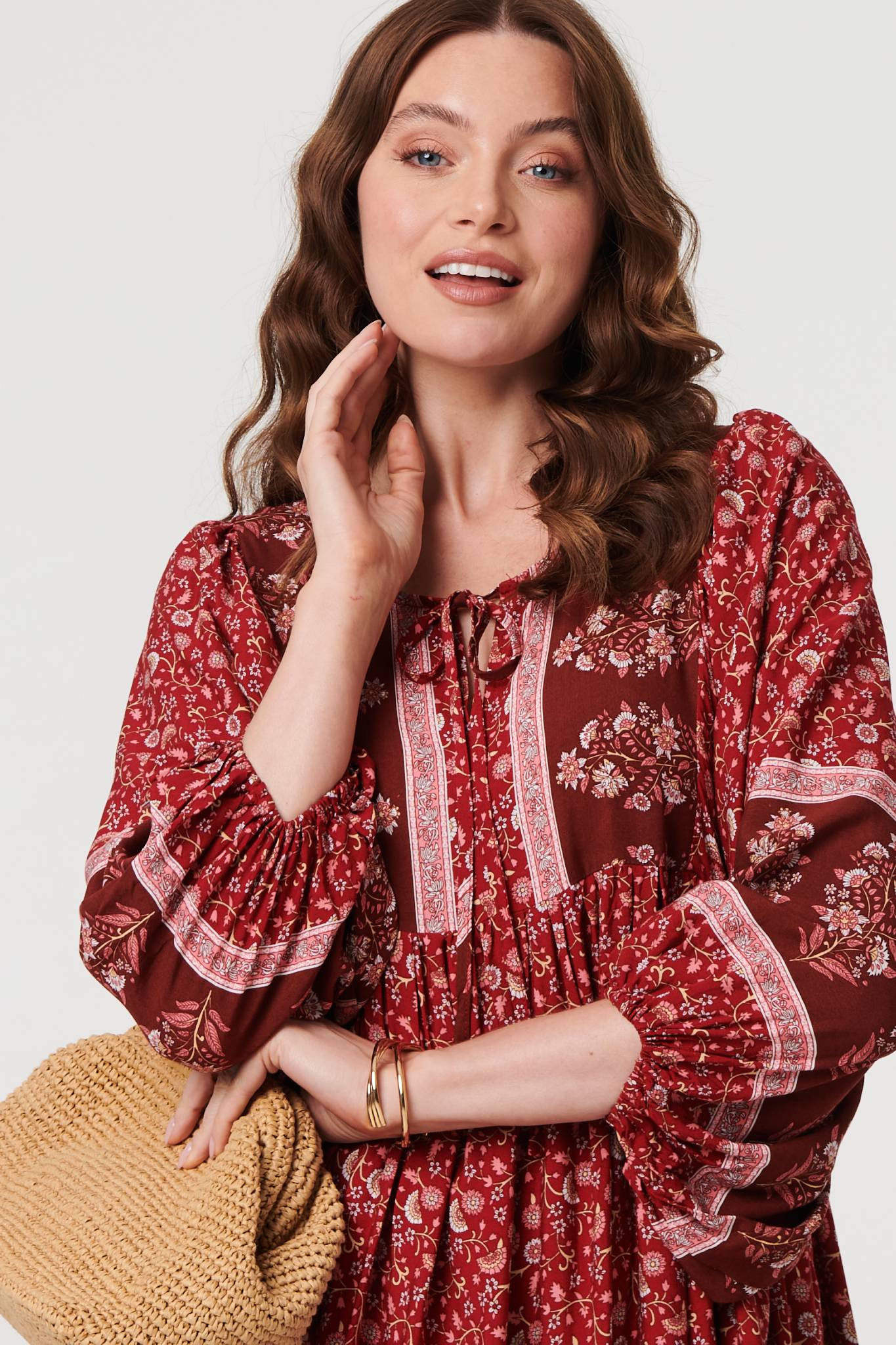 Ditsy Floral 3/4 Sleeve Short Dress Styled View