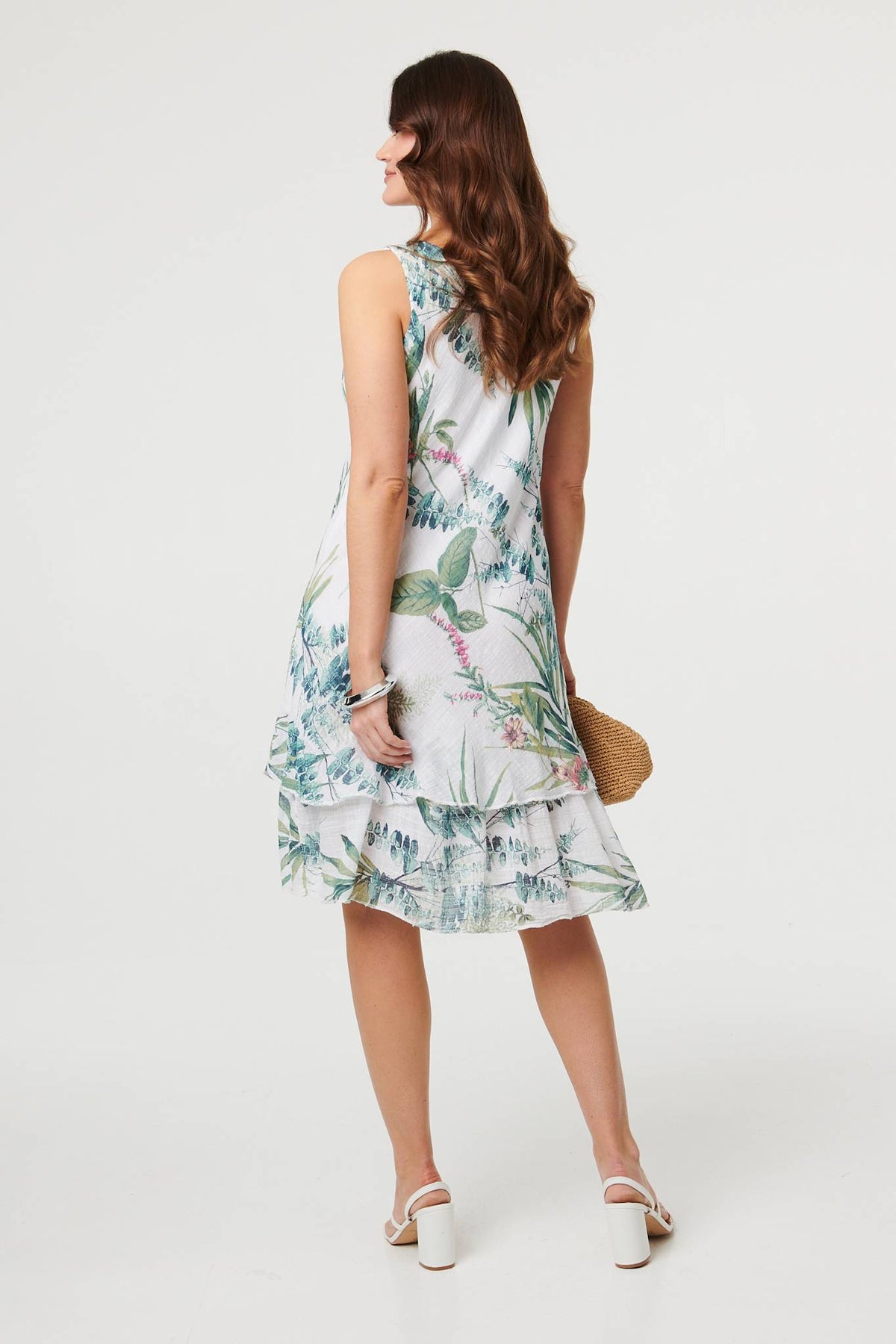 Leaf Print Sleeveless Knee Length Dress Detail View