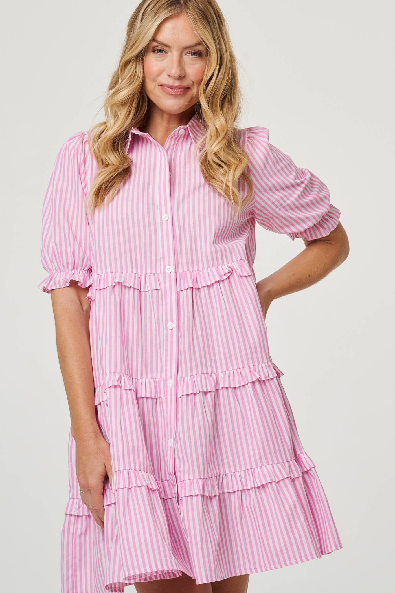 Striped 1/2 Sleeve Short Shirt Dress Back View
