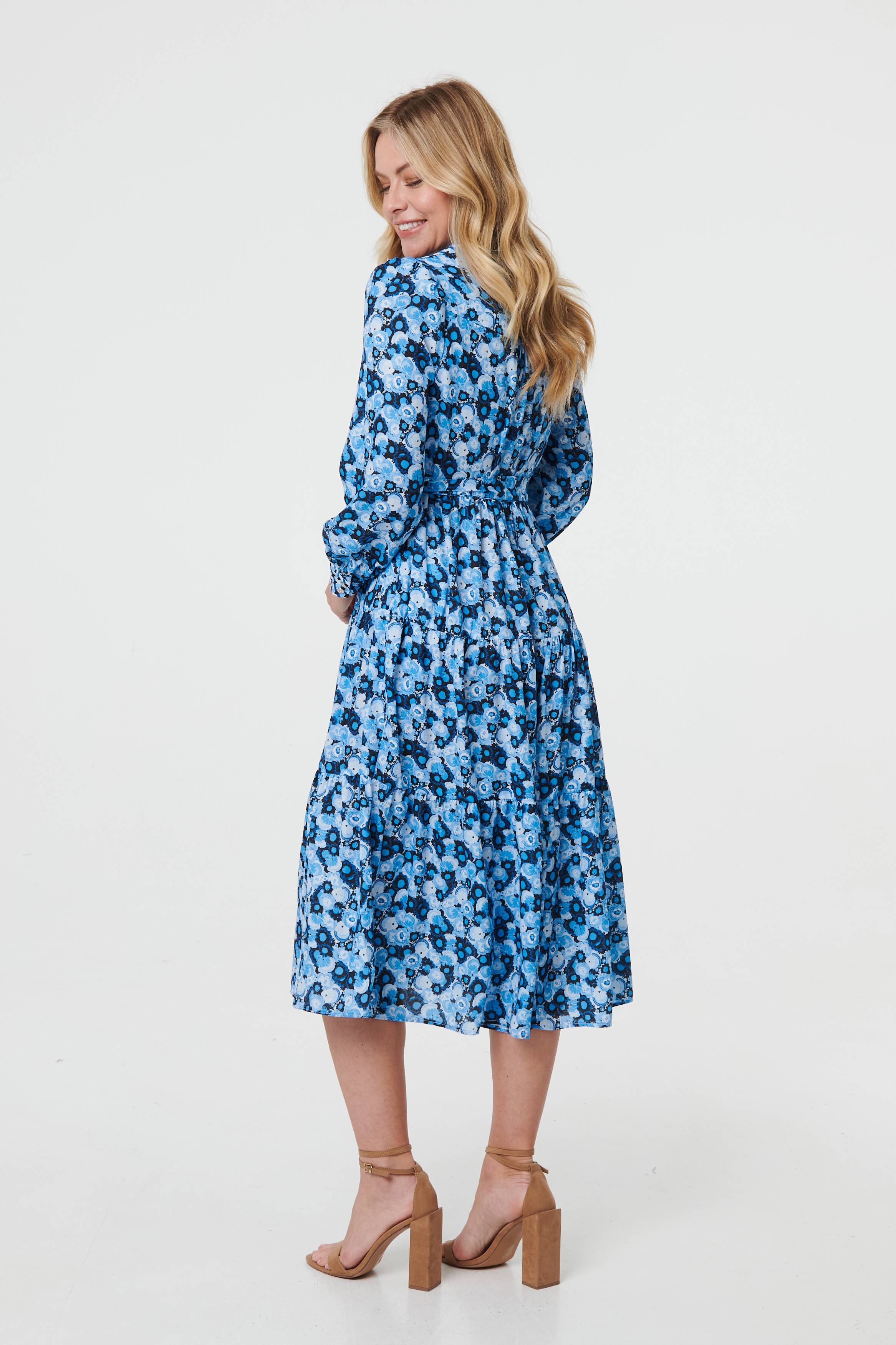 Floral Tie Waist Midi Shirt Dress Side View