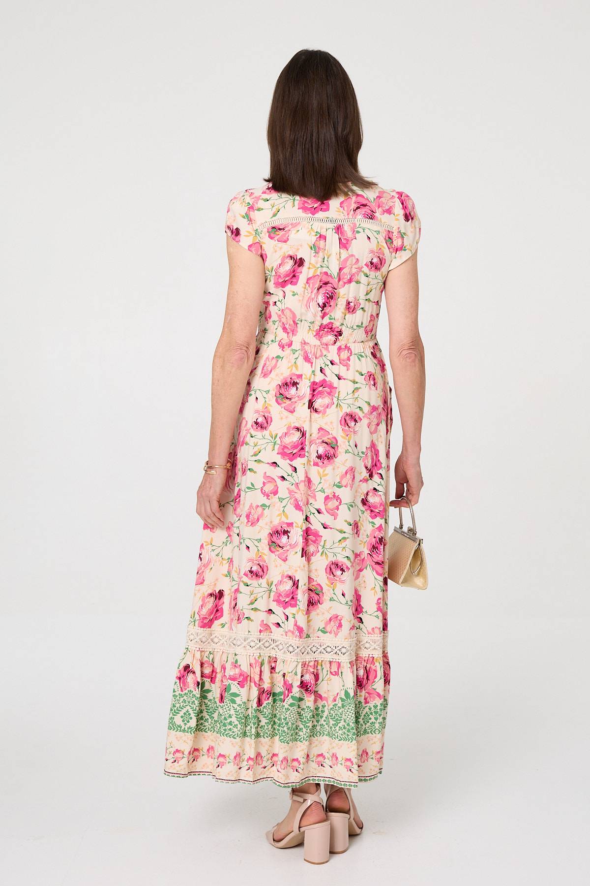 Floral Lace Trim Relaxed Maxi Dress Side View
