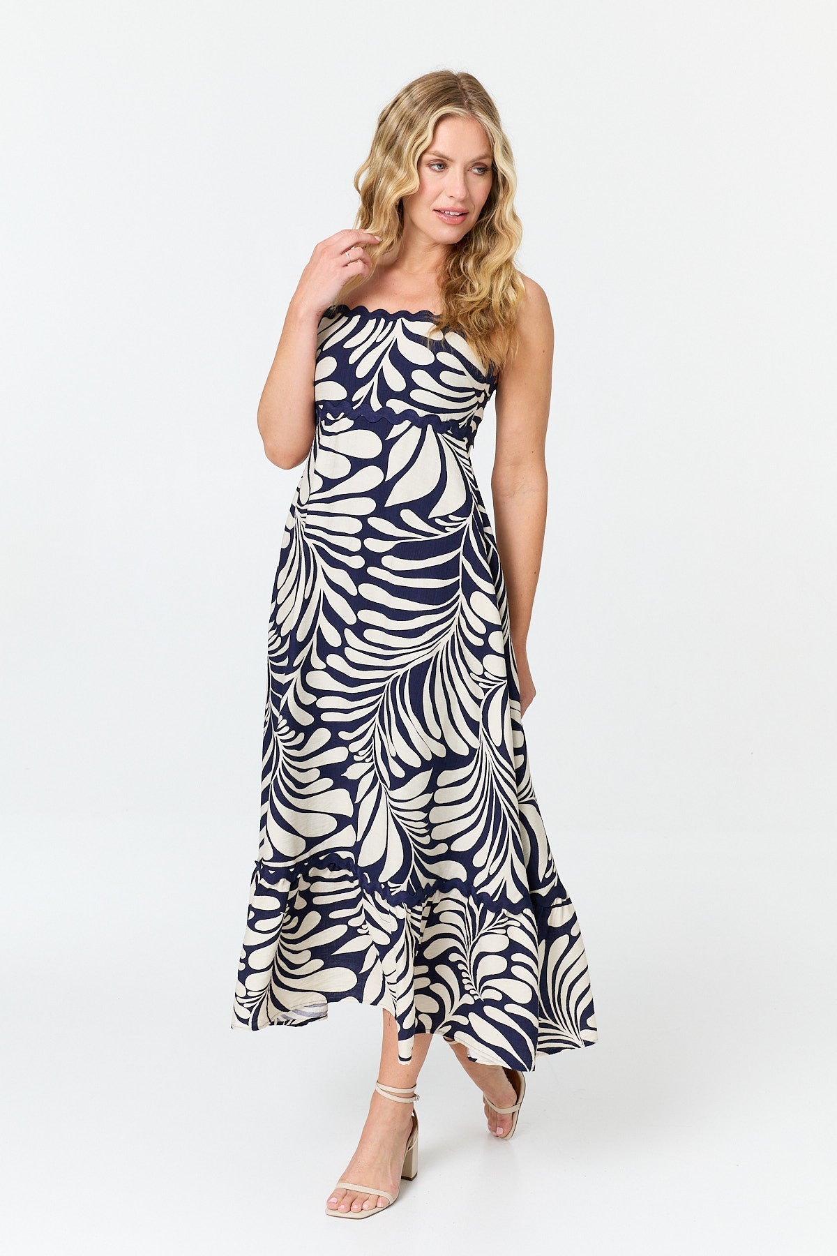 Printed A-Line Cami Strap Maxi Dress Front View