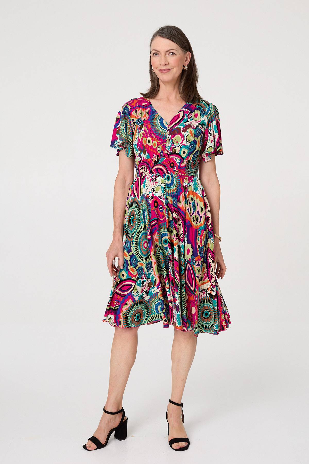 Abstract Print V-Neck Knee Length Dress Detail View