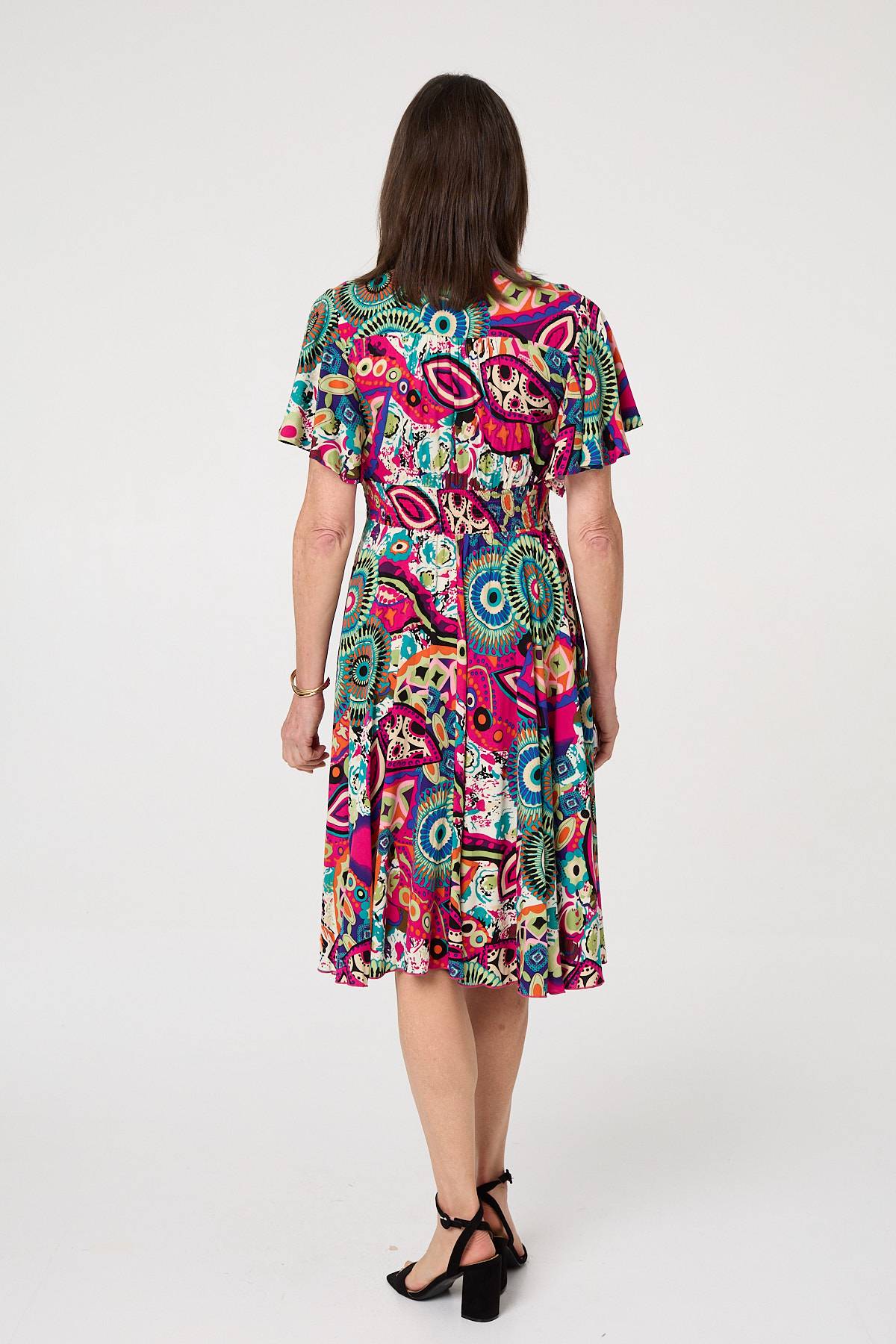 Abstract Print V-Neck Knee Length Dress Side View