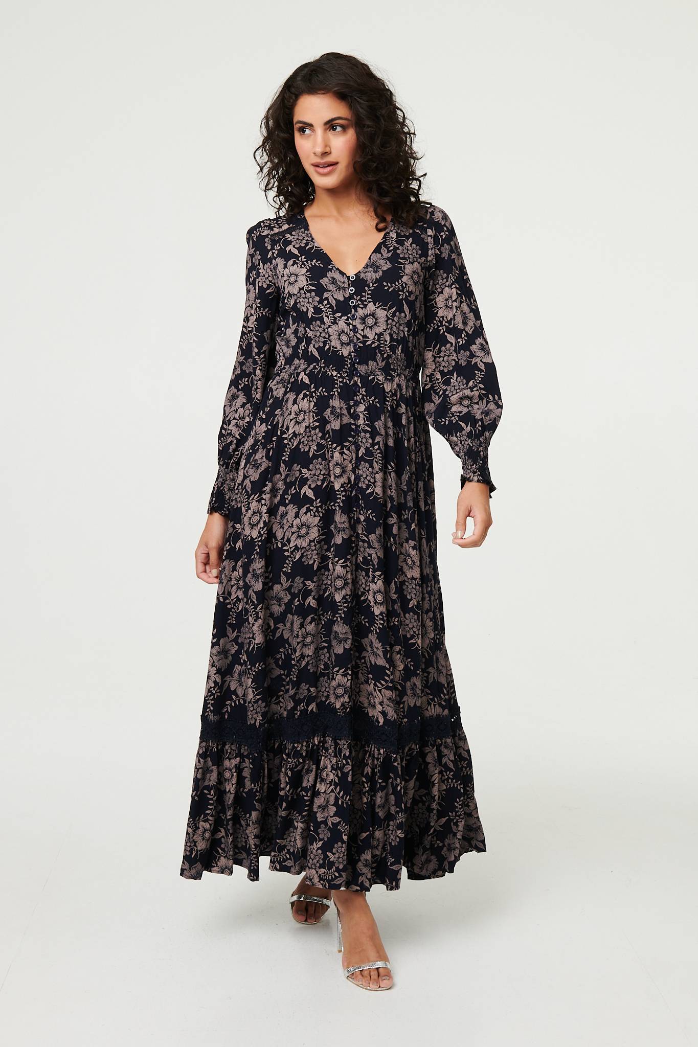 Floral Lace Long Sleeve Maxi Dress Detail View 2