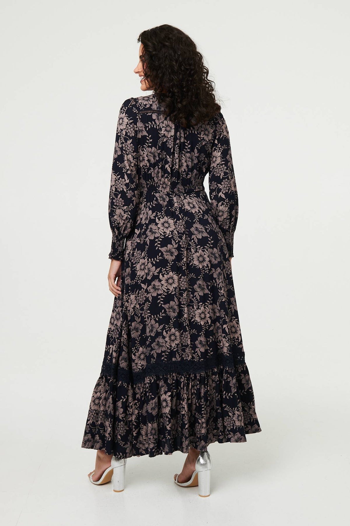 Floral Lace Long Sleeve Maxi Dress Full Length View