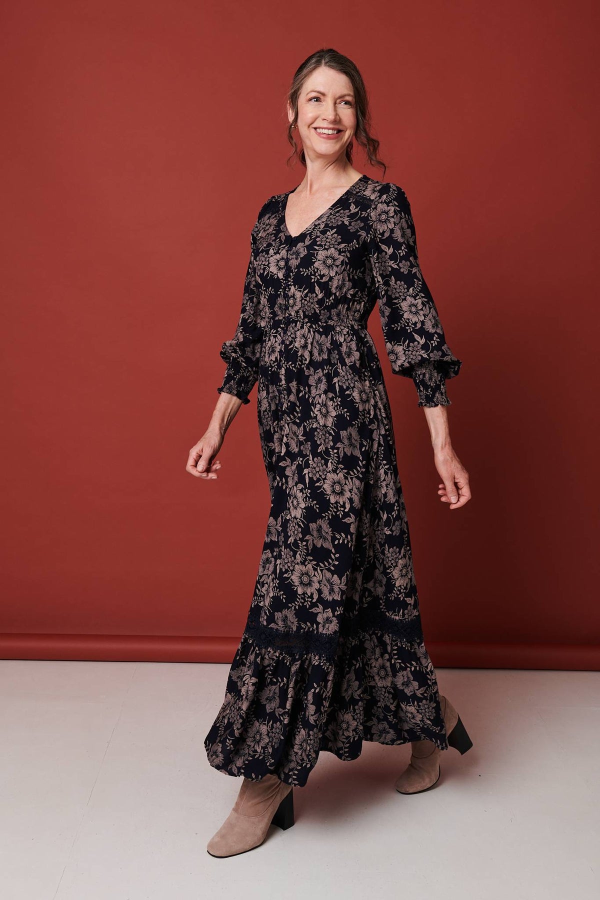 Floral Lace Long Sleeve Maxi Dress Detail View