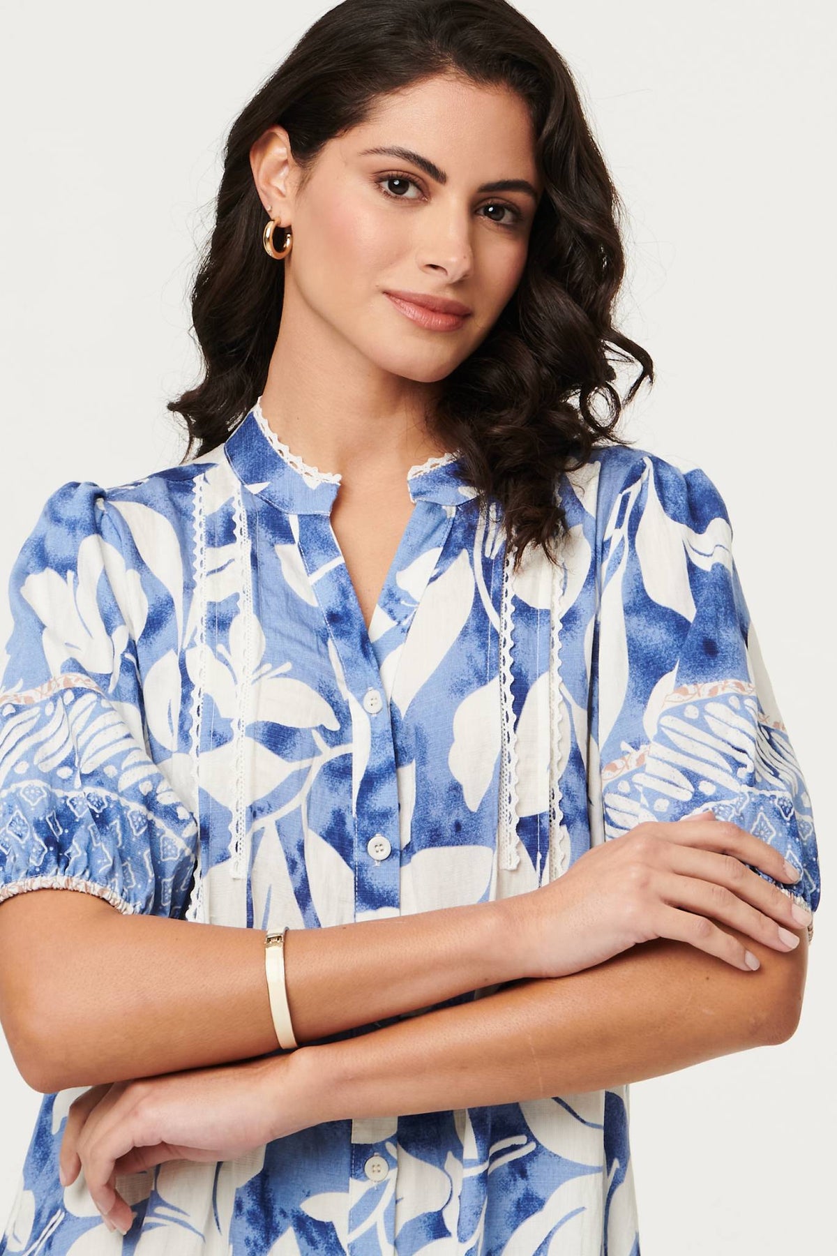 Leaf Print 1/2 Sleeve Knee Length Dress Detail View