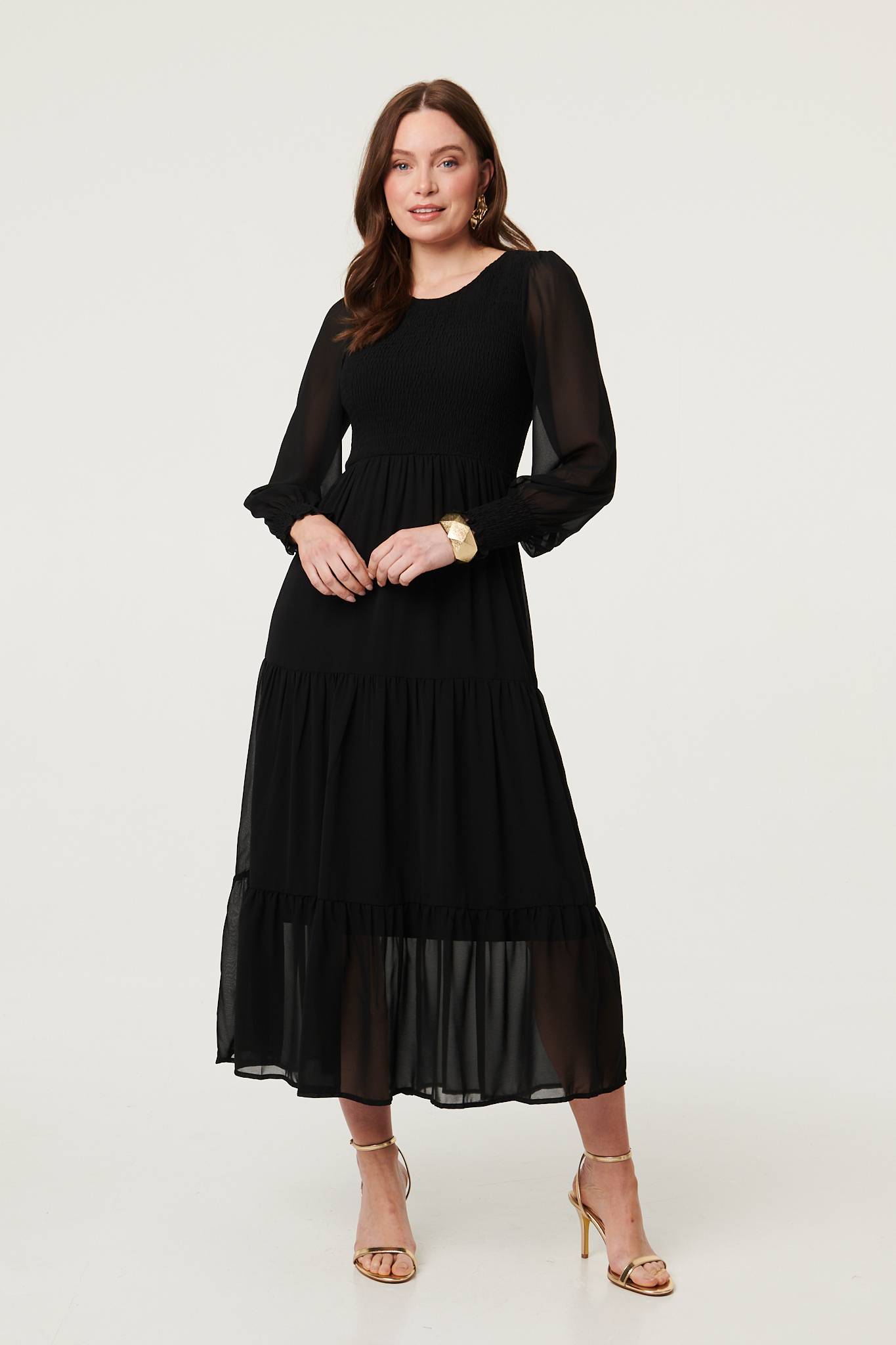 Semi Sheer Layered Tiered Maxi Dress Front View 2