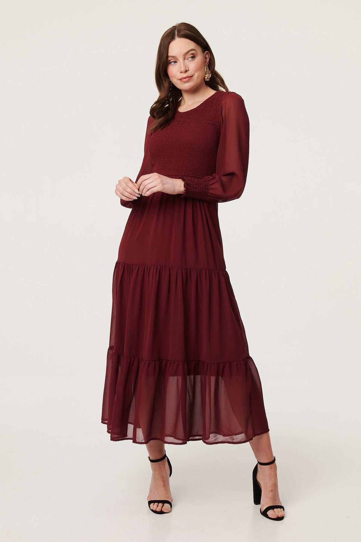 Semi Sheer Layered Tiered Maxi Dress Detail View