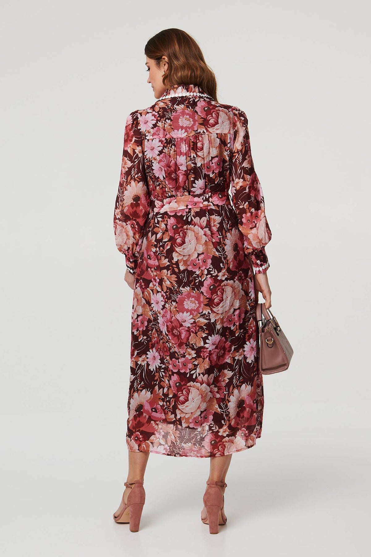 Floral Lace Detail Long Sleeve Maxi Dress Side View