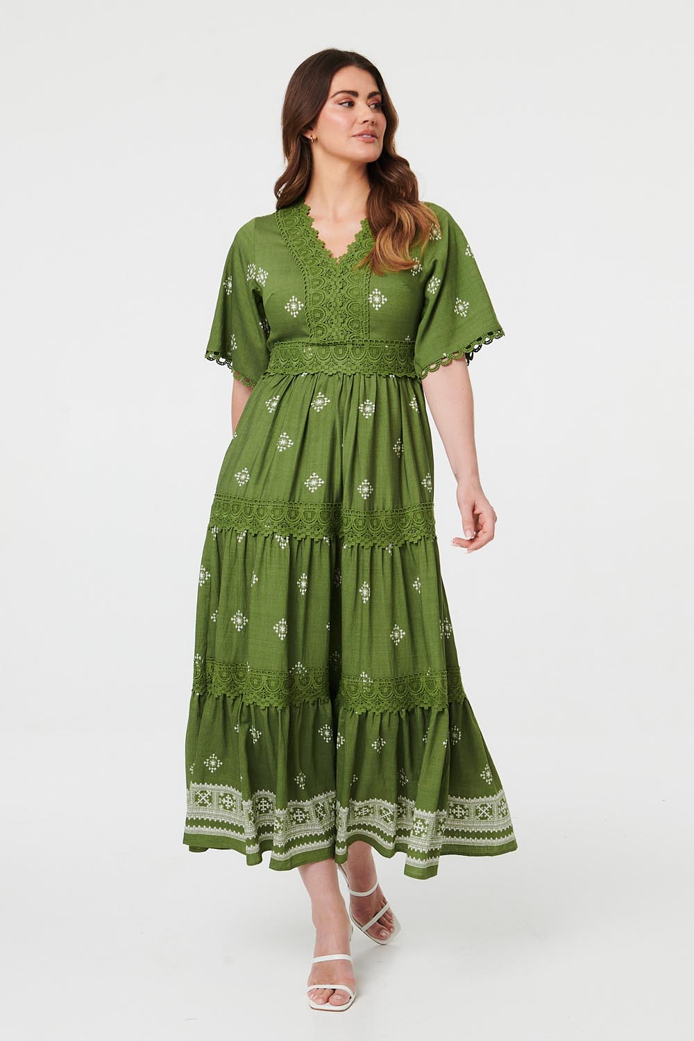 Border Print 1/2 Sleeve Maxi Dress Detail View