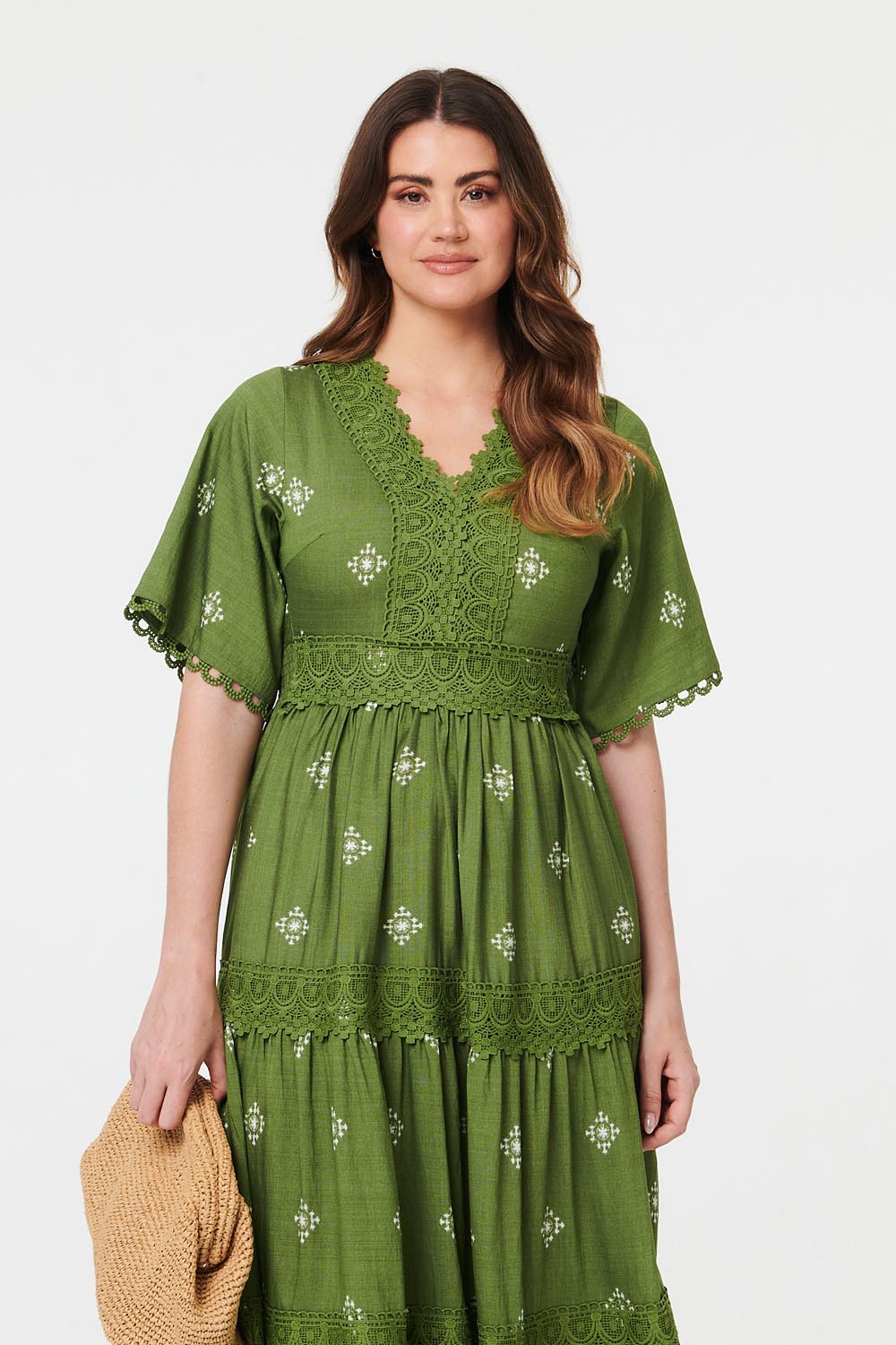 Border Print 1/2 Sleeve Maxi Dress Back View