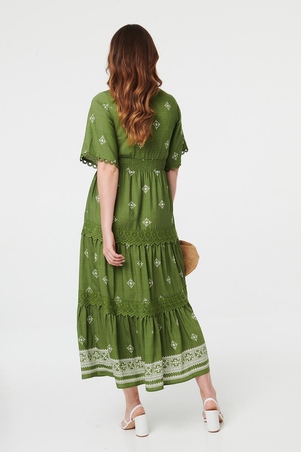 Border Print 1/2 Sleeve Maxi Dress Side View