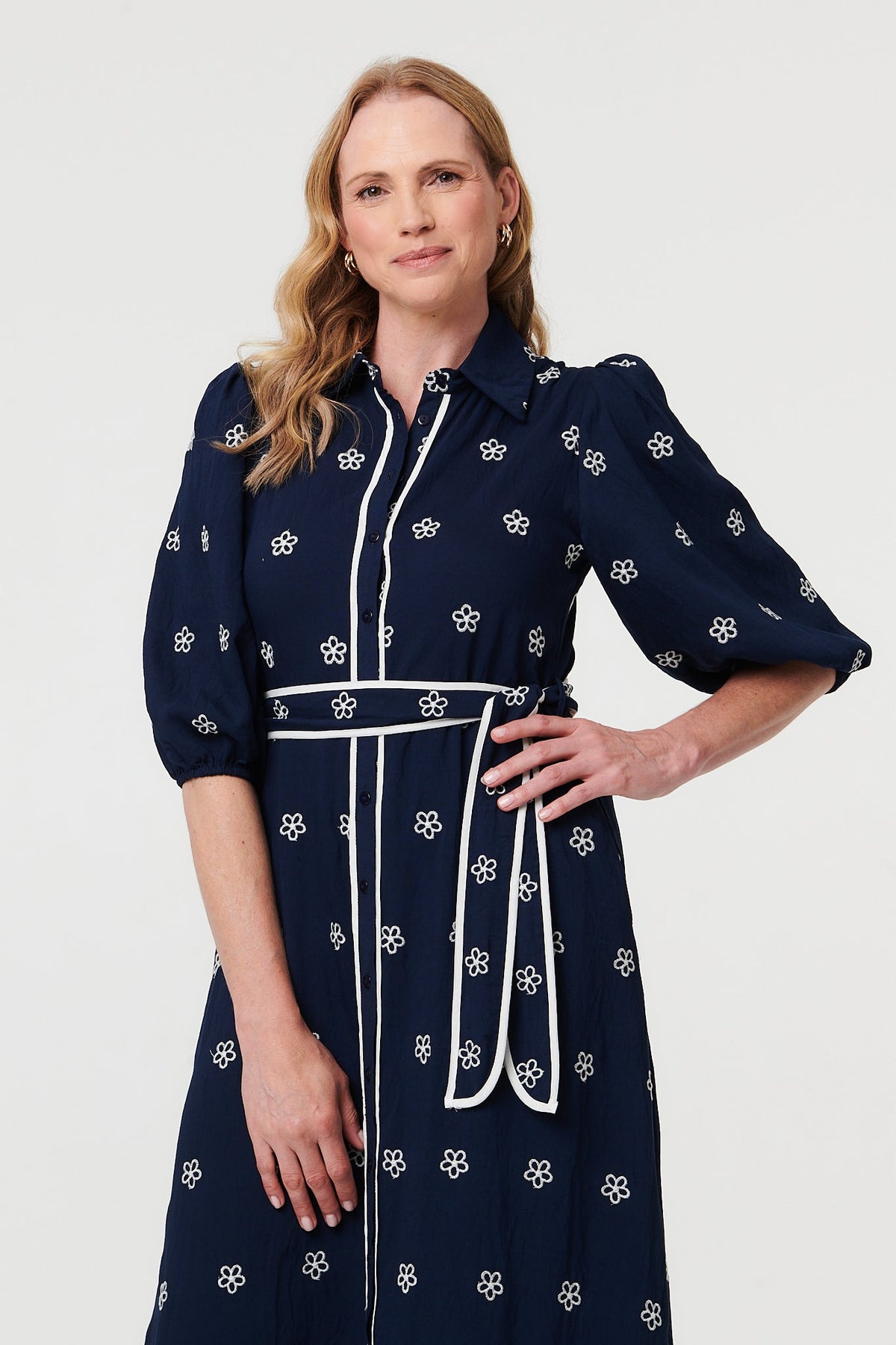 Embroidered Texture Tie Waist Maxi Dress Back View