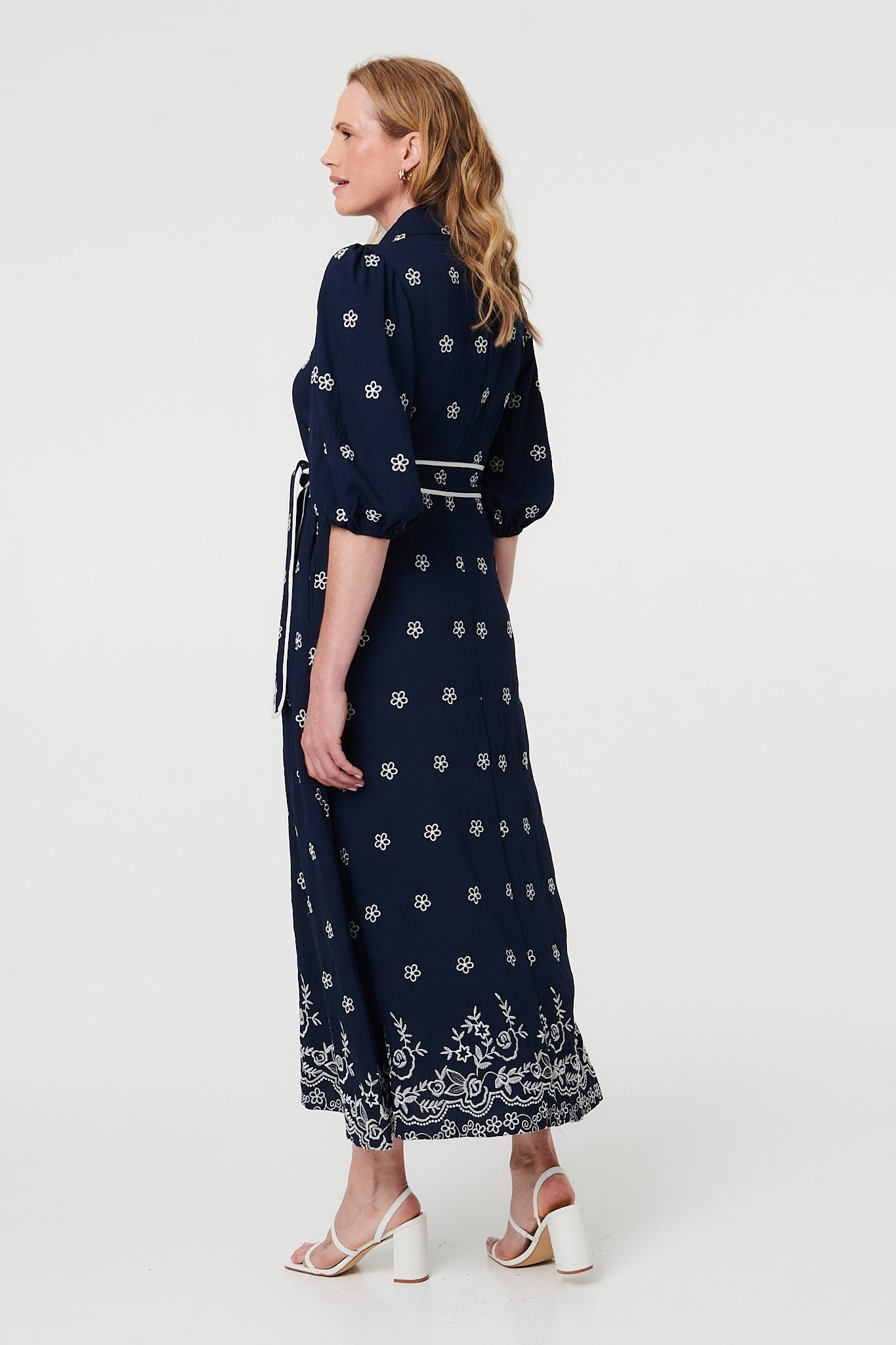 Embroidered Texture Tie Waist Maxi Dress Side View