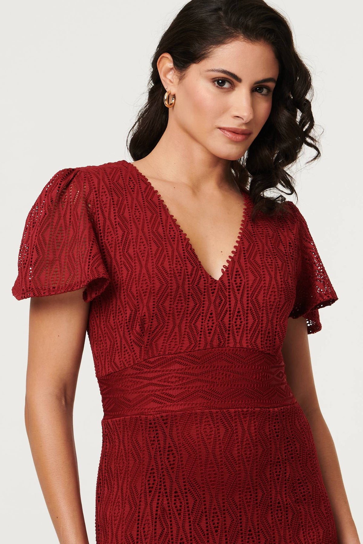 Printed Lace Texture Slim Midi Dress Styled View