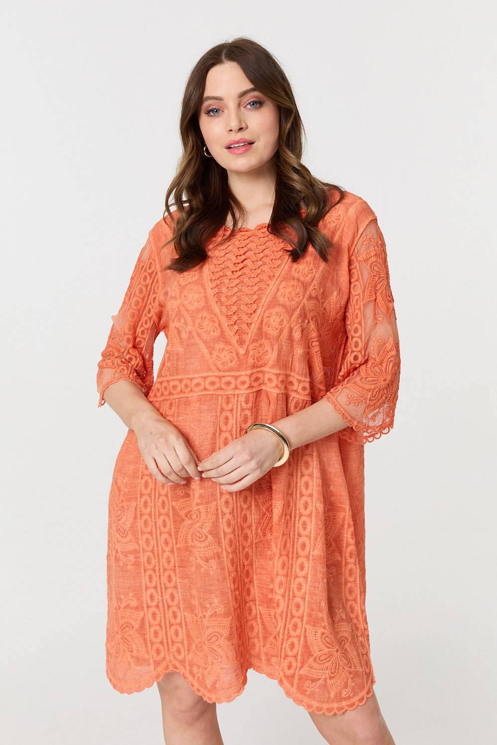Lace Mesh Textured 1/2 Sleeve Mini Dress Side View