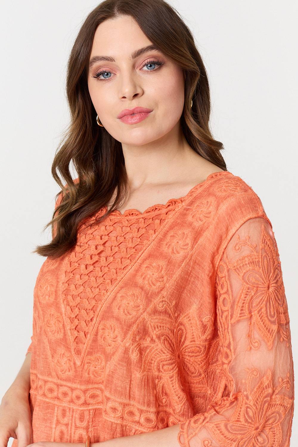 Lace Mesh Textured 1/2 Sleeve Mini Dress Side View 2