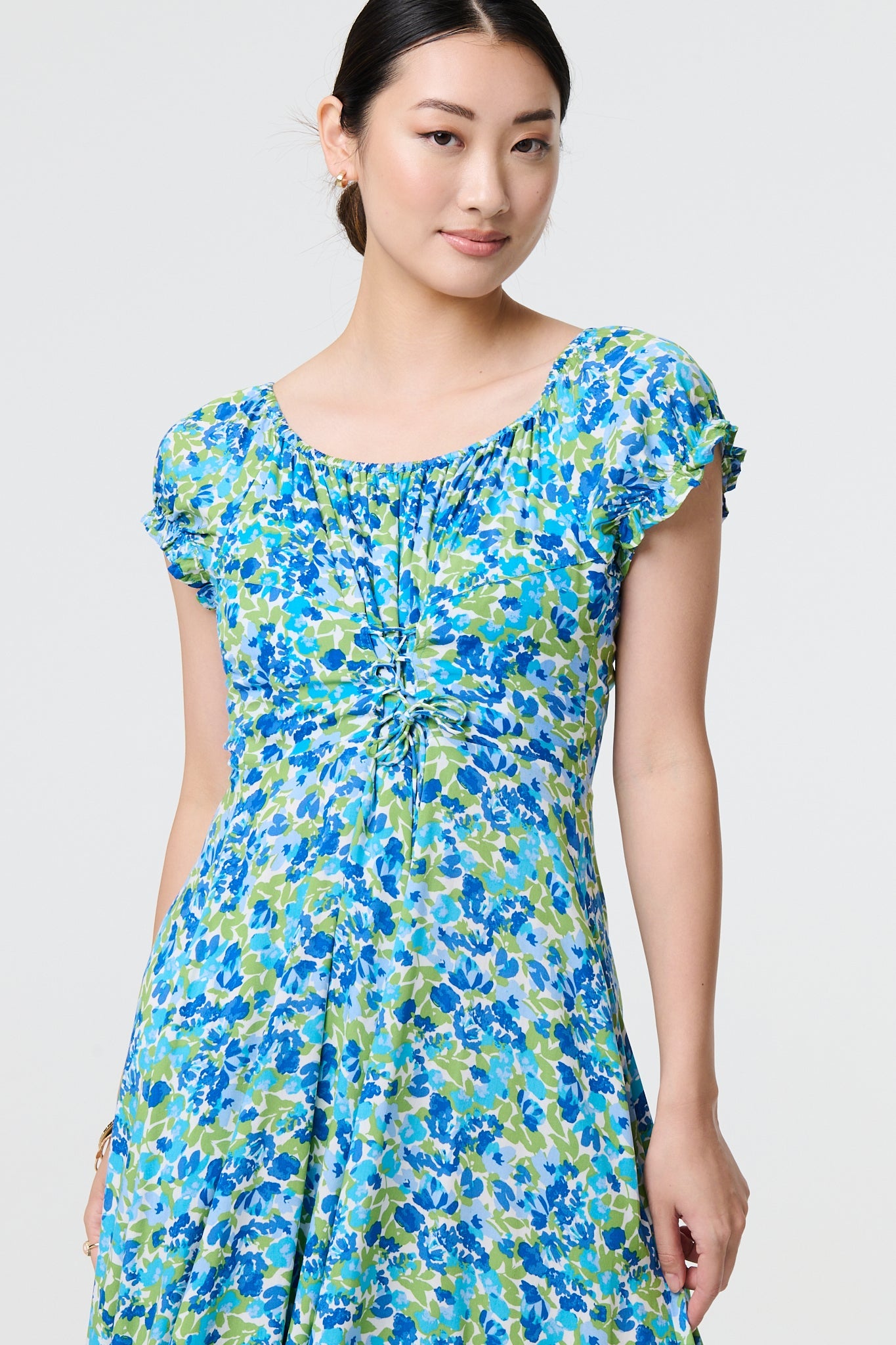Ditsy Floral Bardot Smock Midi Dress Back View