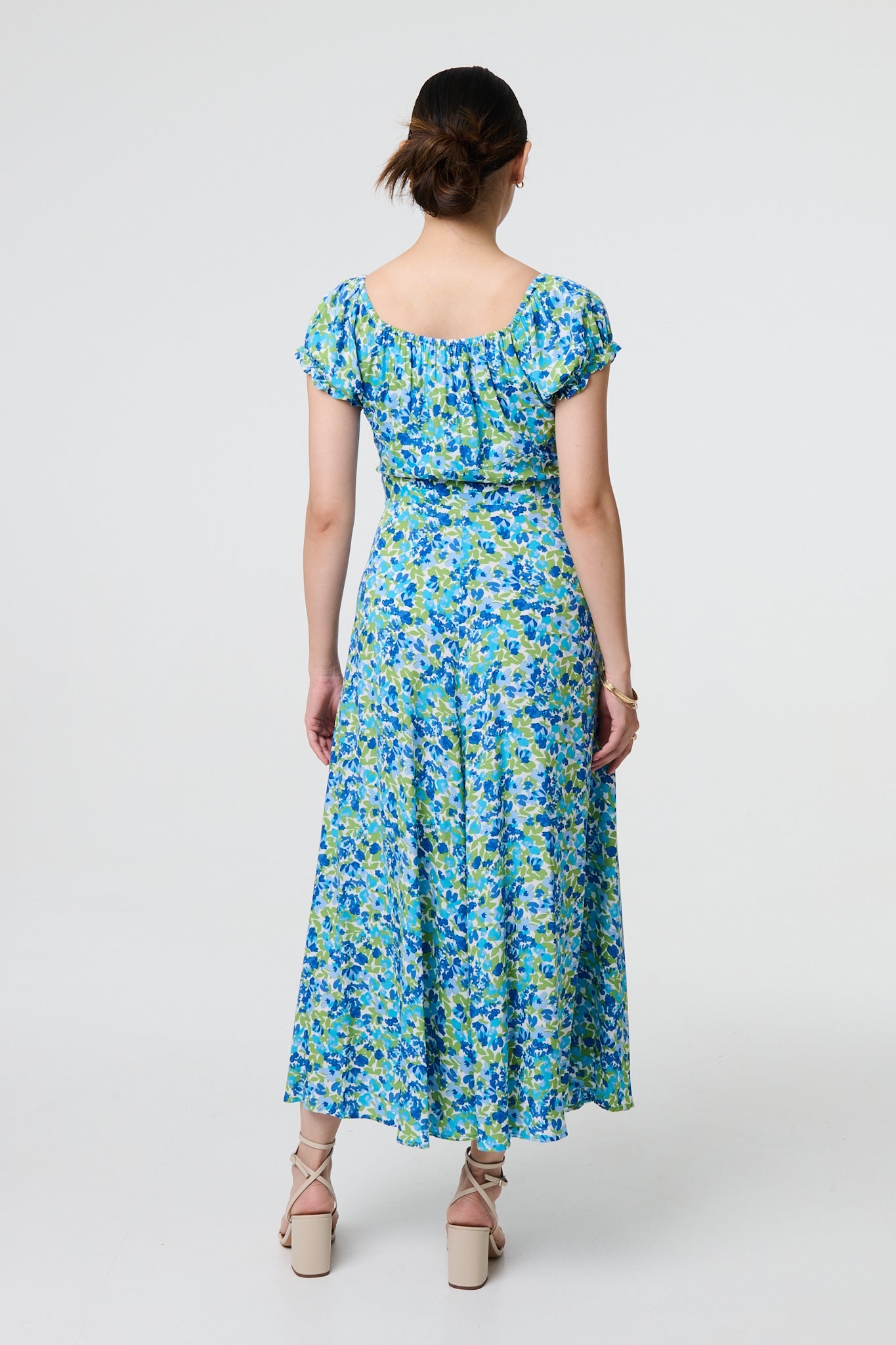 Ditsy Floral Bardot Smock Midi Dress Side View