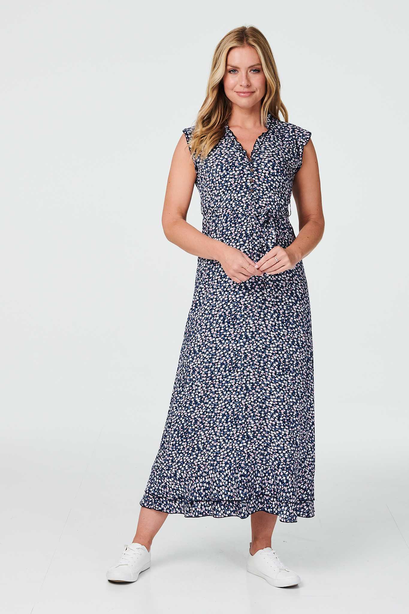 Ditsy Floral Frill Hem Maxi Dress Front View 2