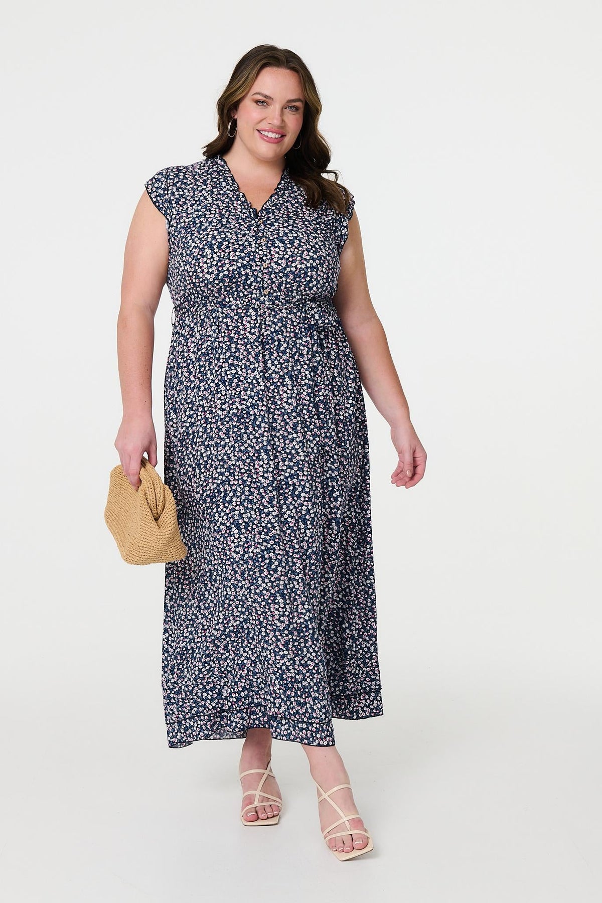 Ditsy Floral Frill Hem Maxi Dress Front View
