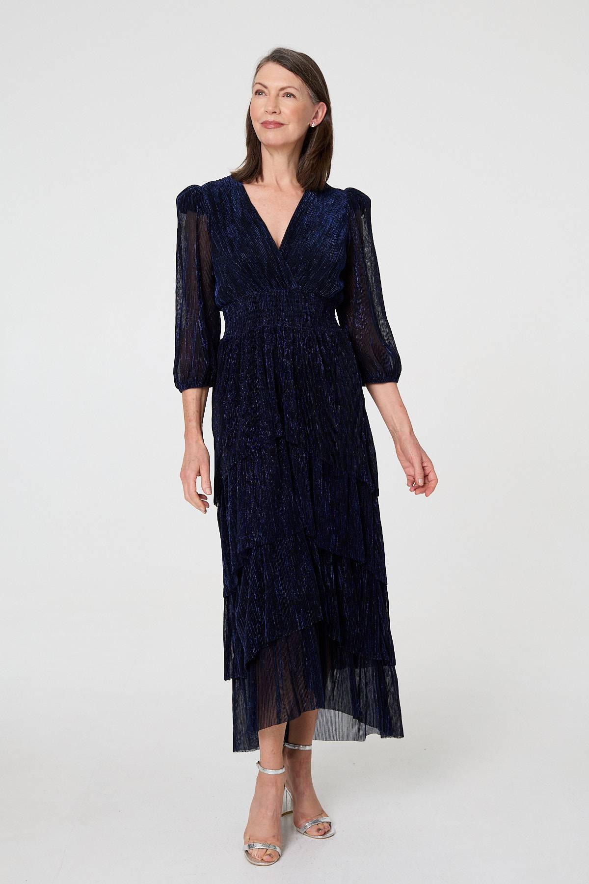 Sparkly Semi Sheer Texture Maxi Dress Full Length View