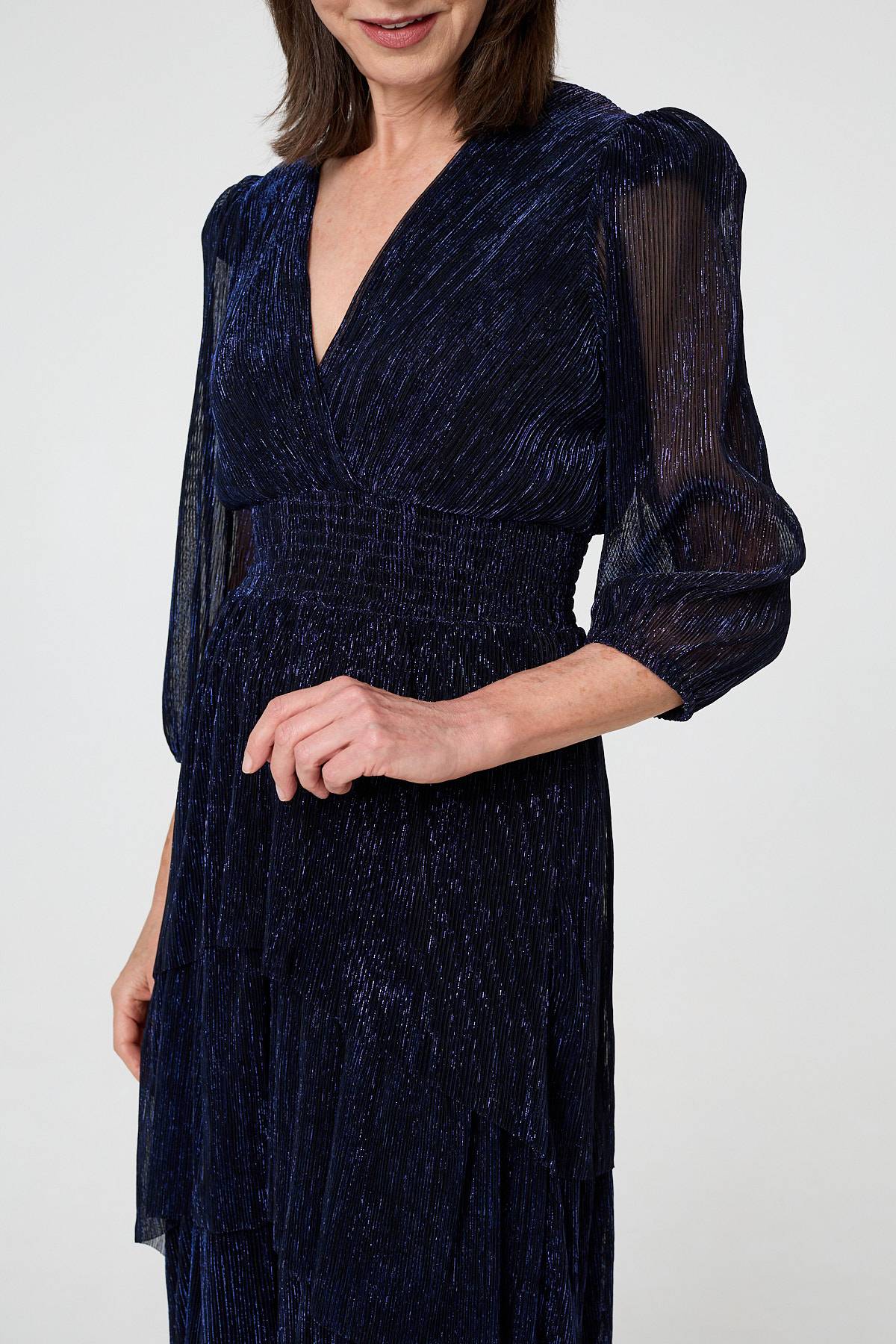 Sparkly Semi Sheer Texture Maxi Dress Styled View