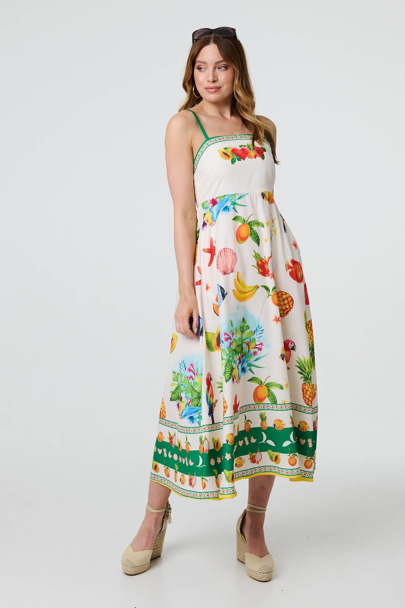 Border Print Cami Strap Midi Dress Back View 2