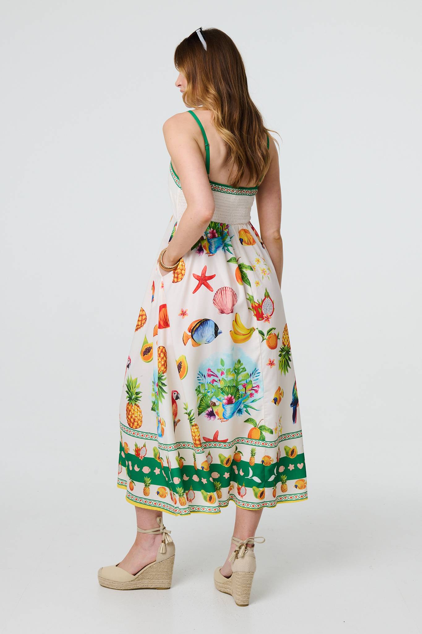 Border Print Cami Strap Midi Dress Side View