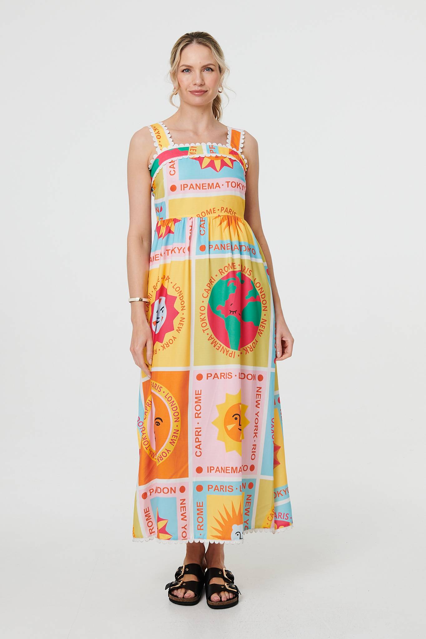 Patchwork Print Sleeveless Maxi Dress Front View