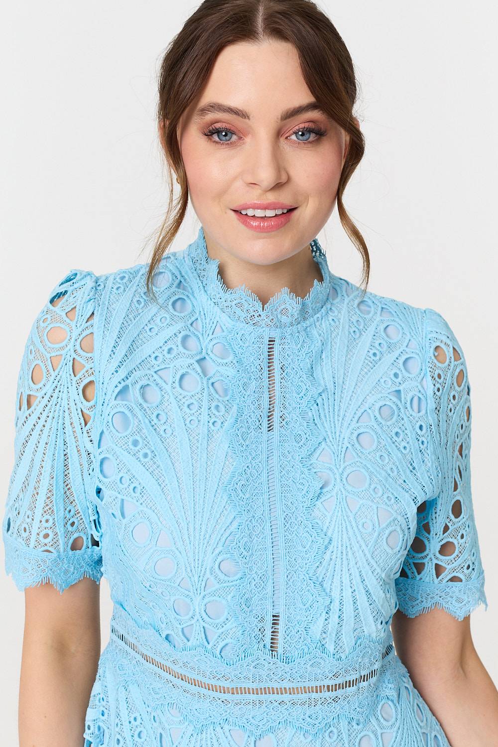 Floral Lace Cut Out Frilled Trim Midi Dress Back View 3