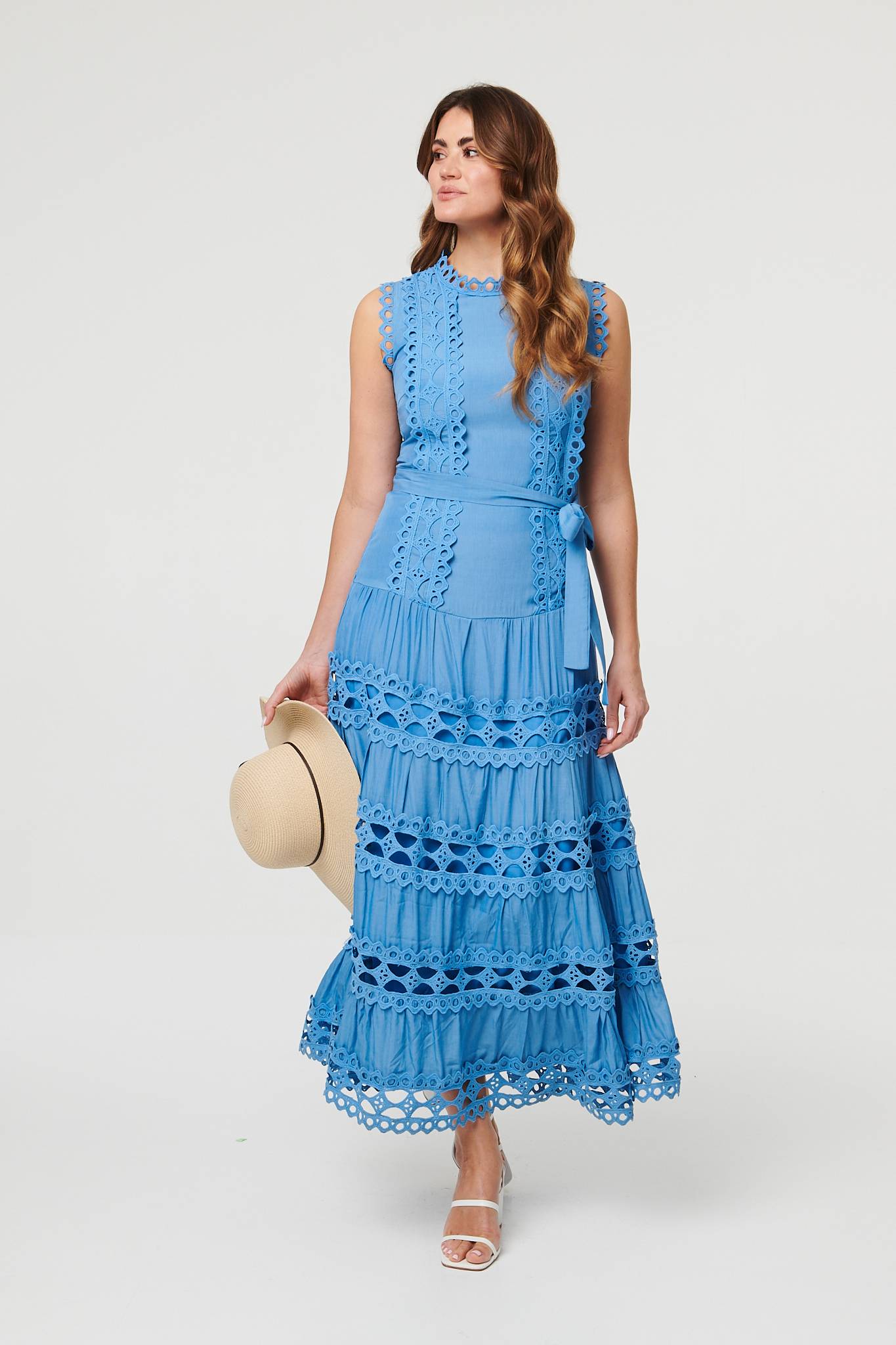 Lace Layer Sleeveless Tie Maxi Dress Back View