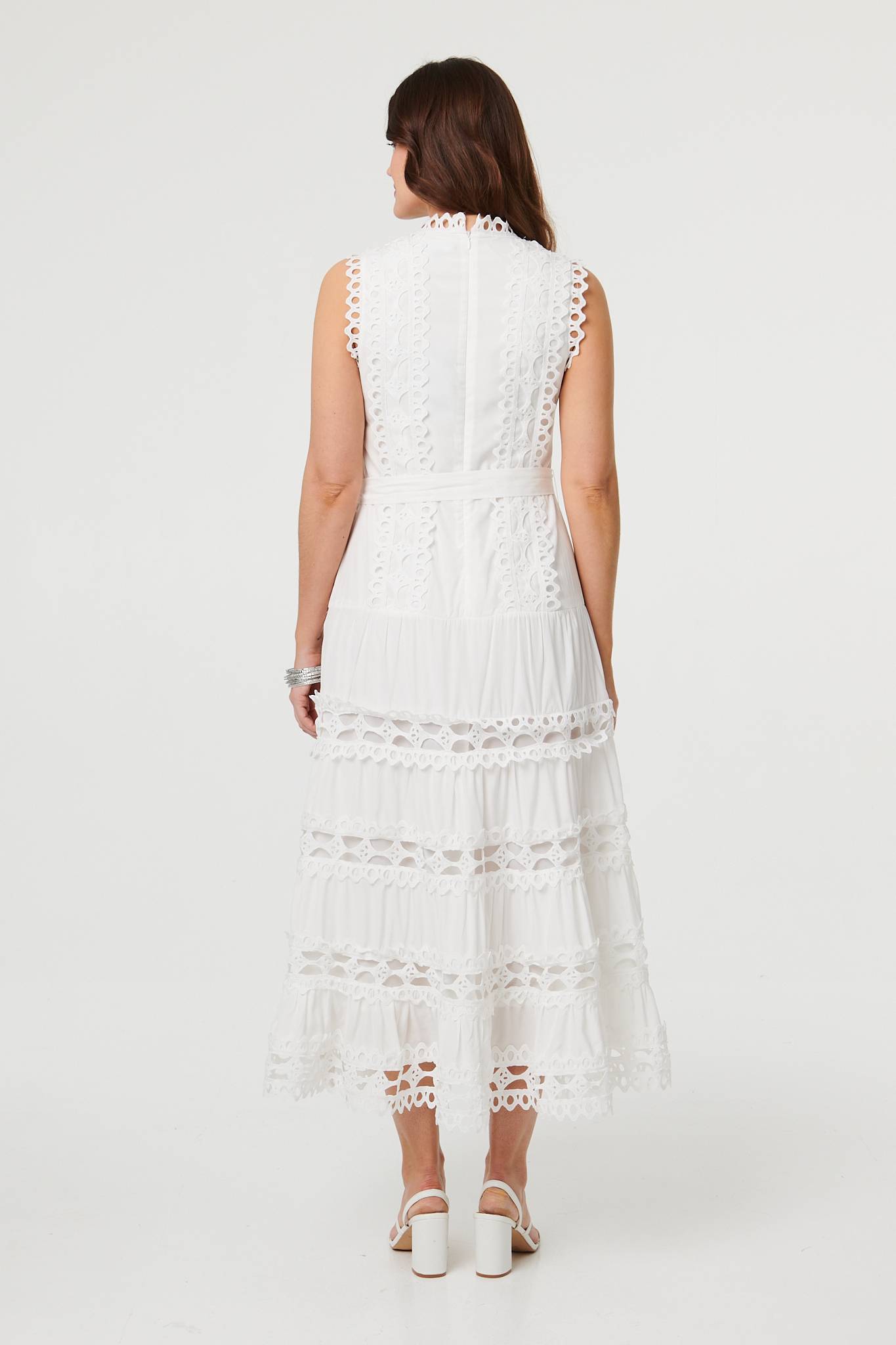 Lace Layer Sleeveless Tie Maxi Dress Back View 2