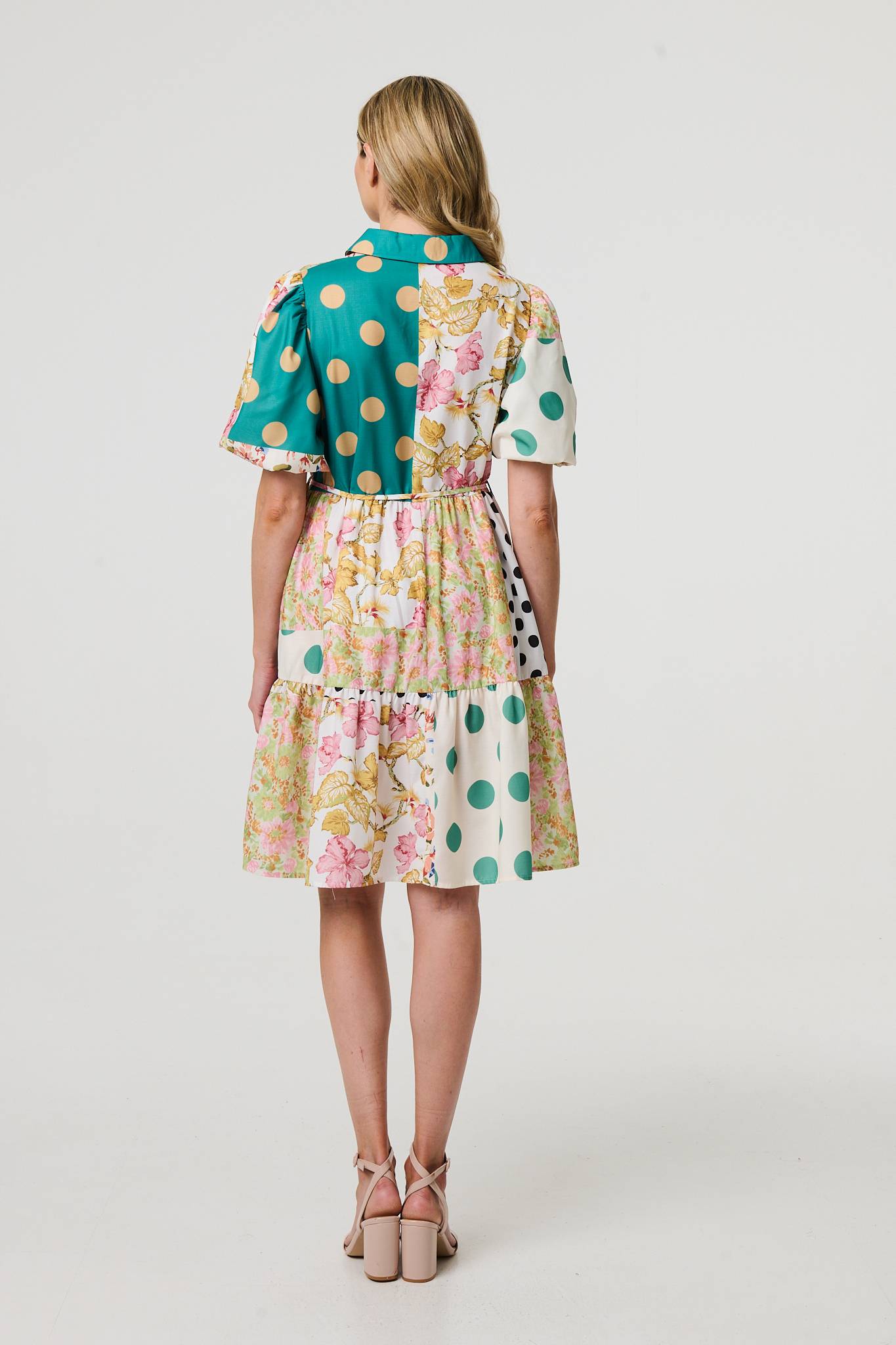 Patchwork Print Knee Length Shirt Dress Side View