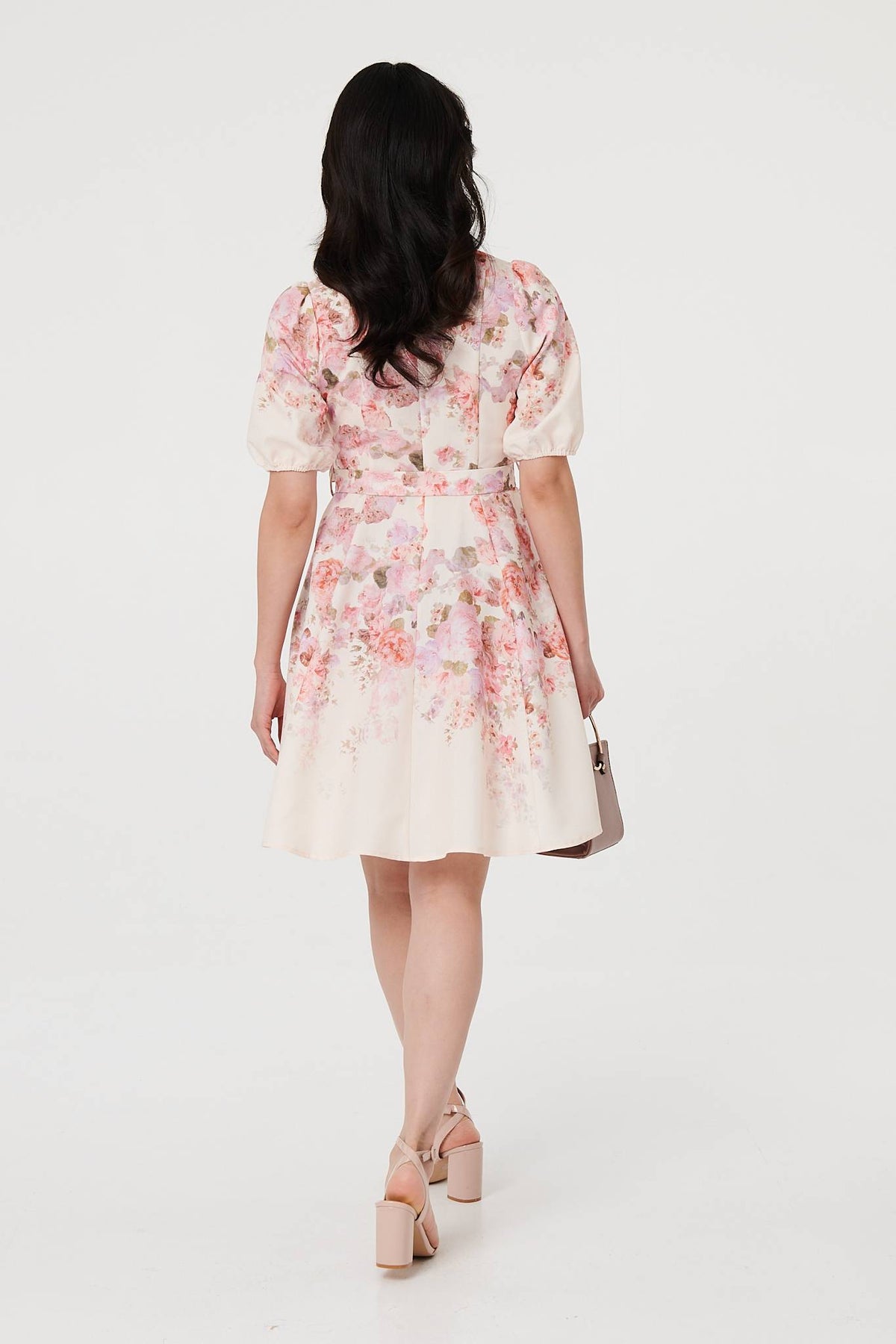 Floral Knee Length Tie Waist Dress Side View