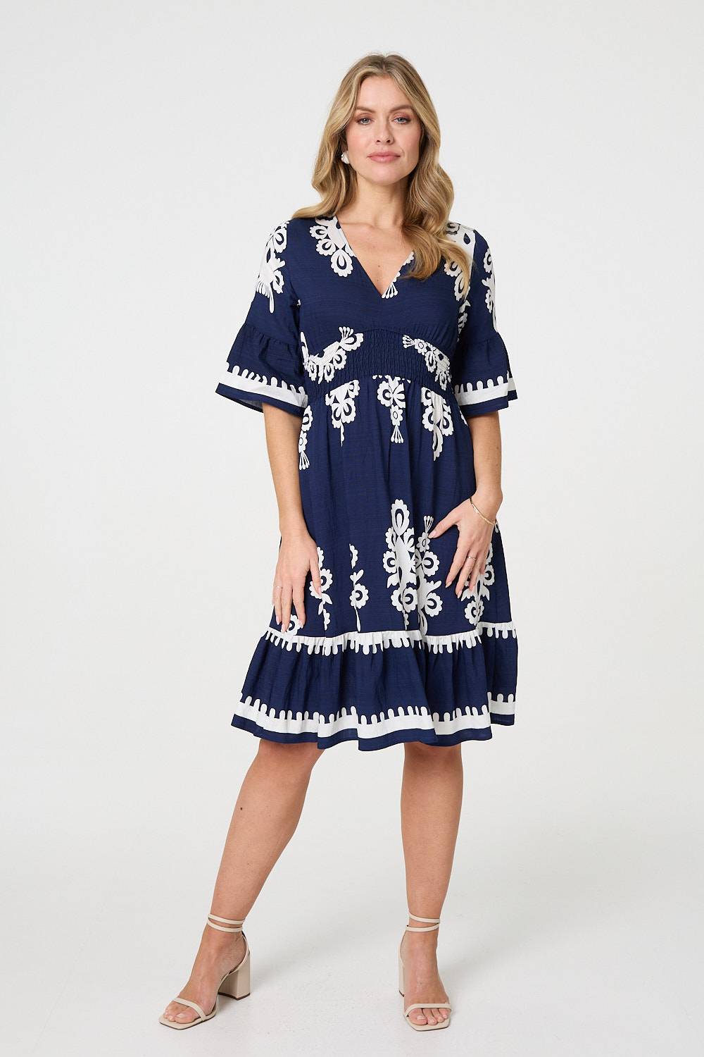 Ikat Print 1/2 Sleeve Relaxed Short Dress Side View 3