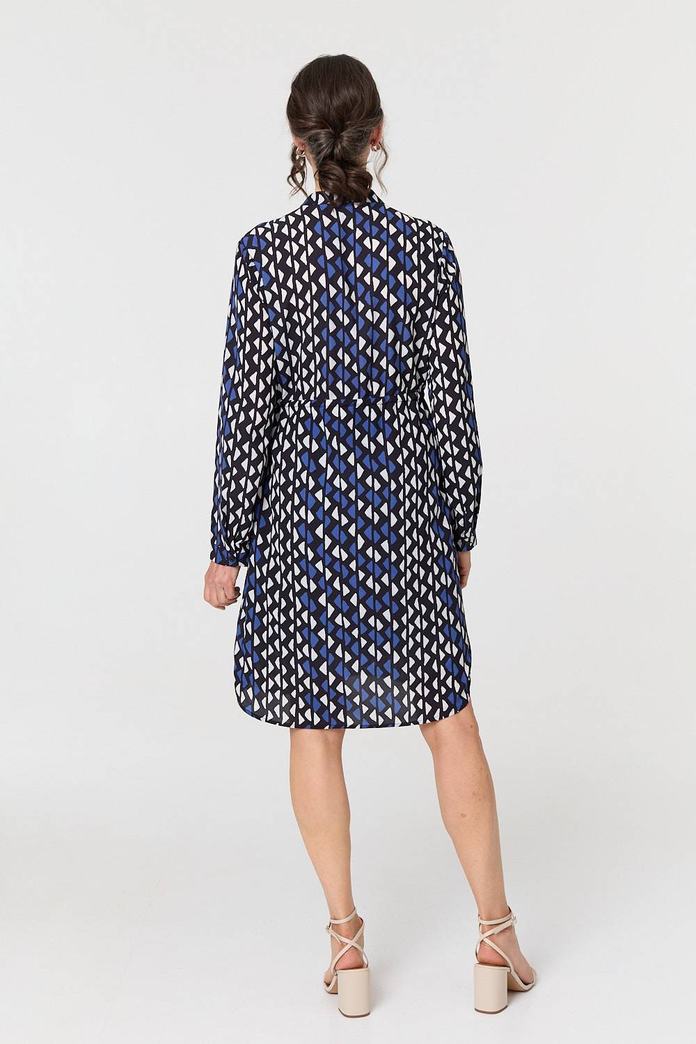 Geo Print Tie Waist Knee Length Dress Side View