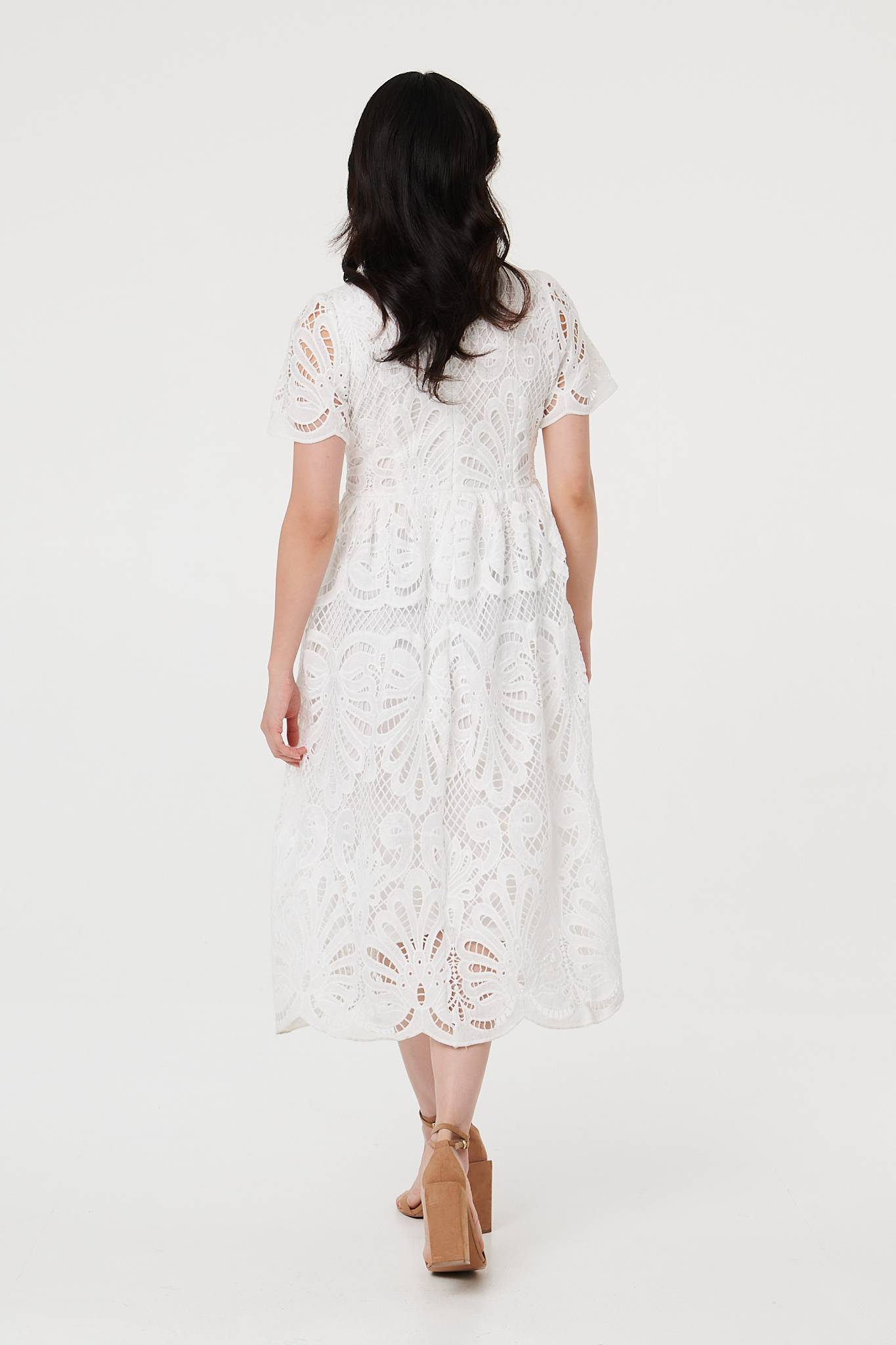 Semi Sheer Lace Layered Midi Dress Side View