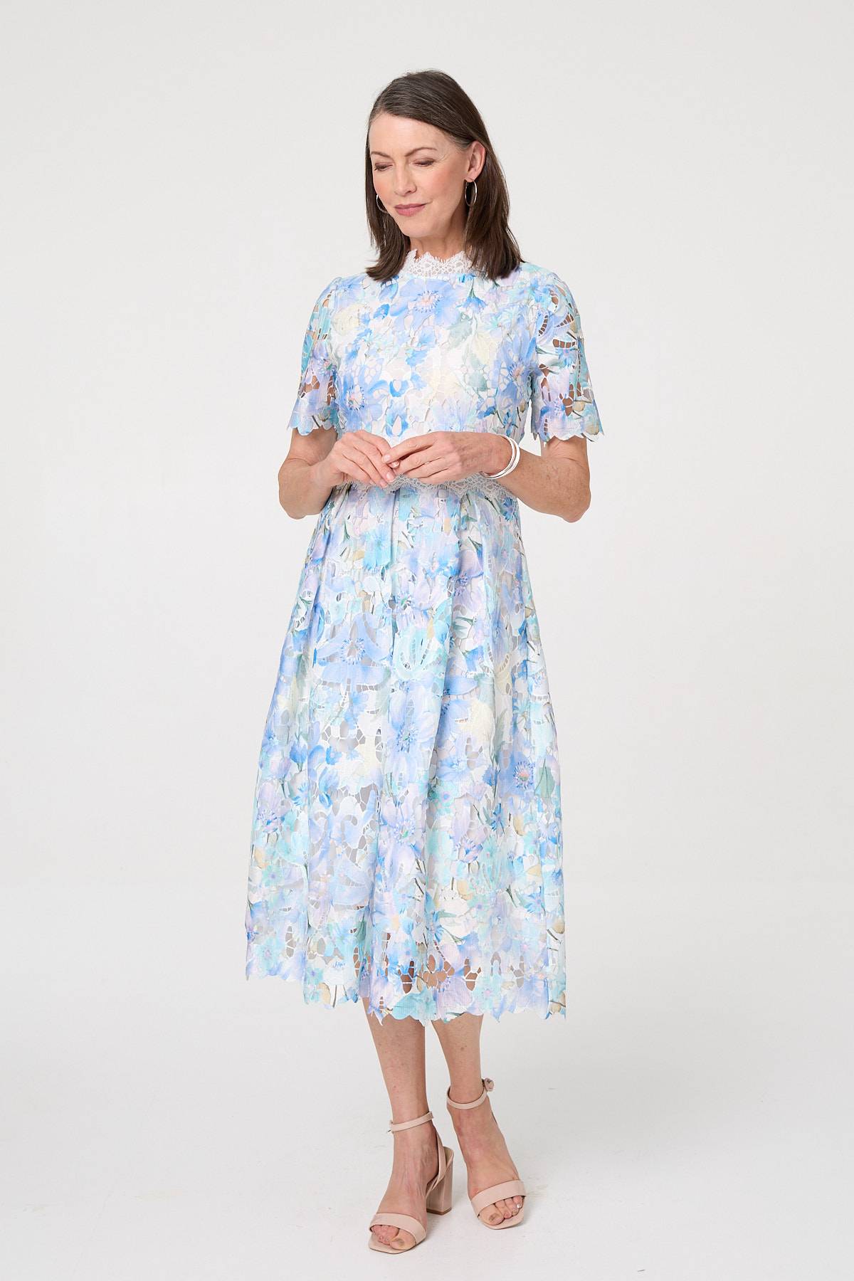 Floral Semi Sheer Lace Layer Midi Dress Styled View