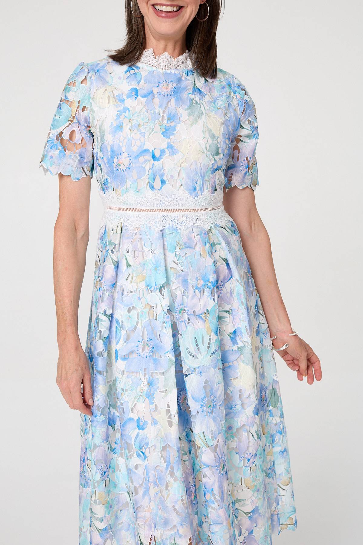 Floral Semi Sheer Lace Layer Midi Dress Back View 2