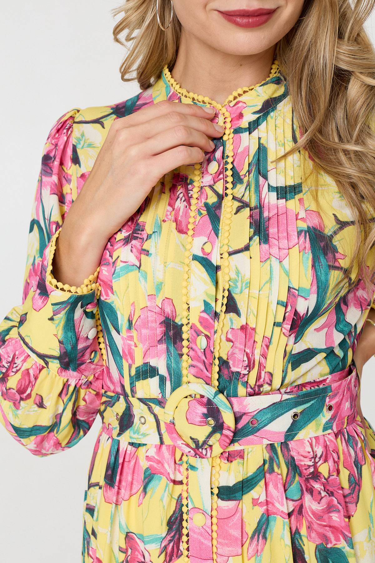 Floral High Neck Long Sleeve Short Dress Styled View