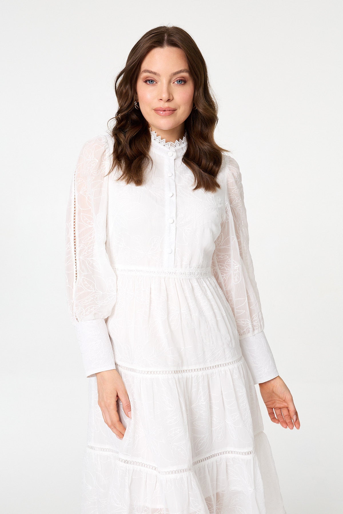 Embroidered Tiered Knee Length Dress Back View