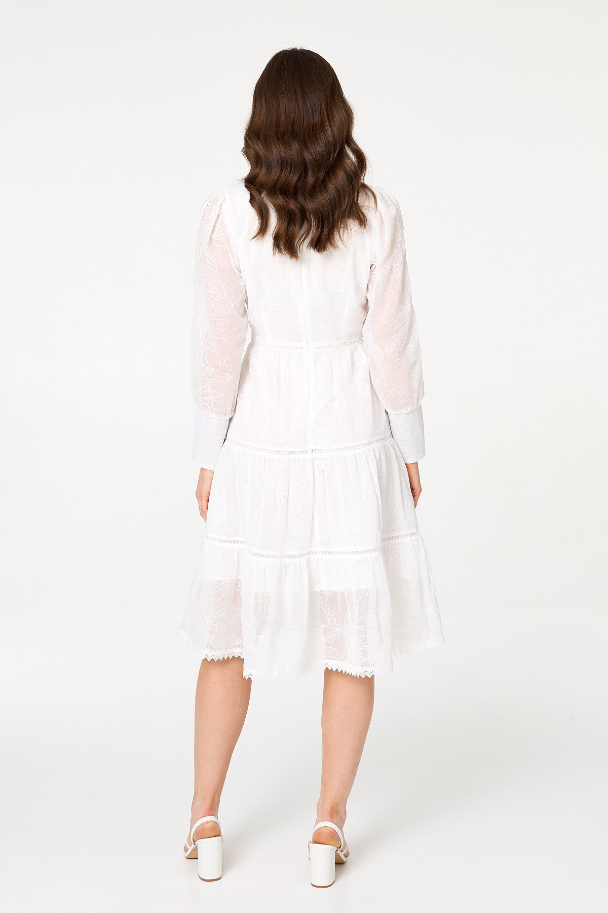 Embroidered Tiered Knee Length Dress Side View