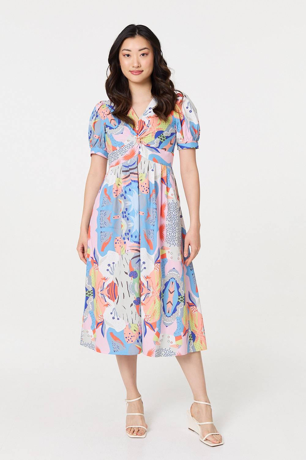 Abstract Ruched Front Empire Midi Dress Detail View